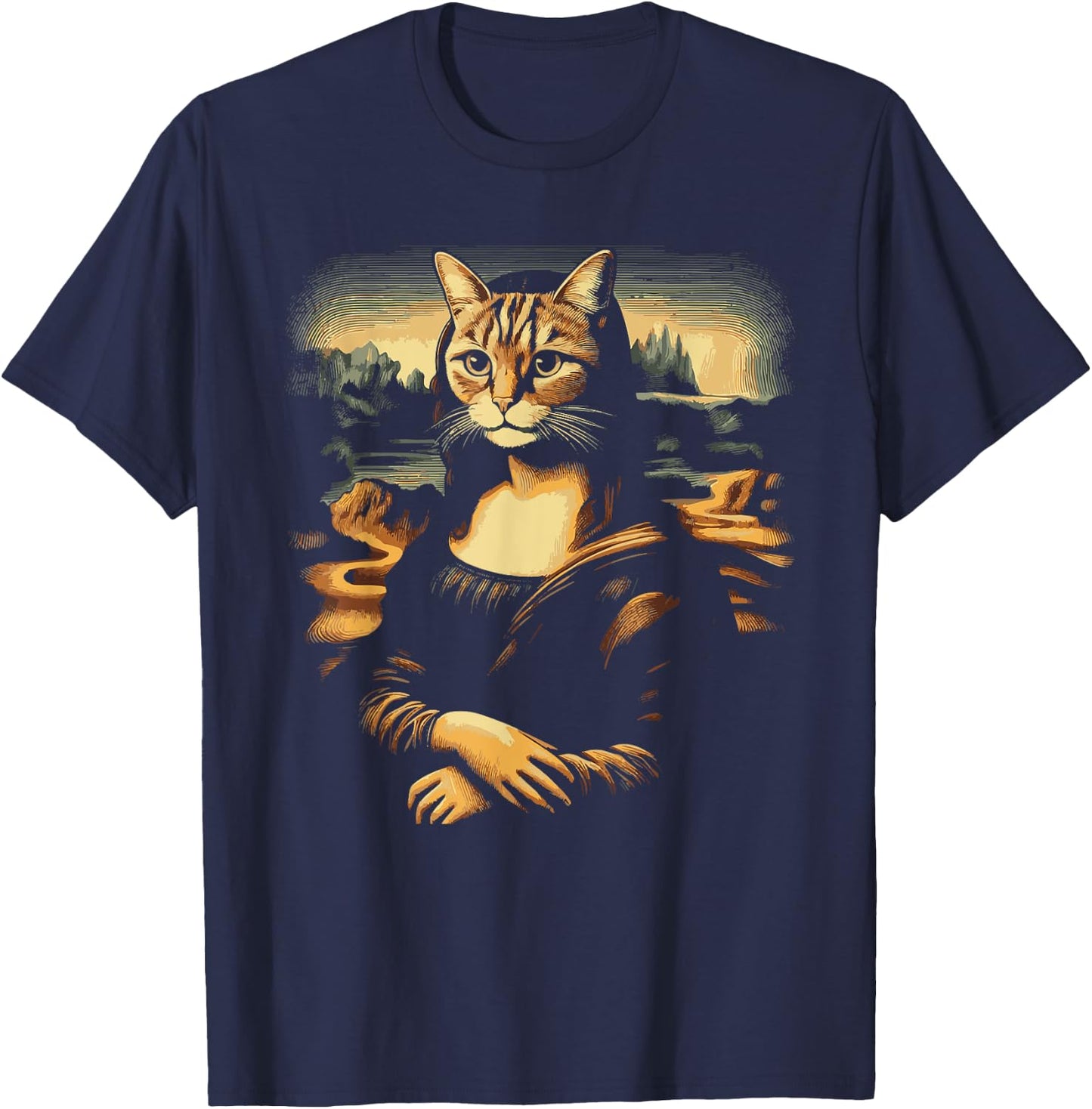 Monalisa With A Cat Face Funny Cat Lover Cat Memes Women Kids T-Shirt - T-Shirt | Navy
