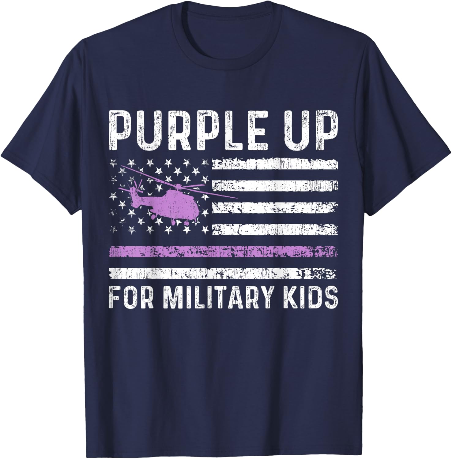 Purple Up For Military Kids - Month Military Child USA Flag T-Shirt - T-Shirt | Navy
