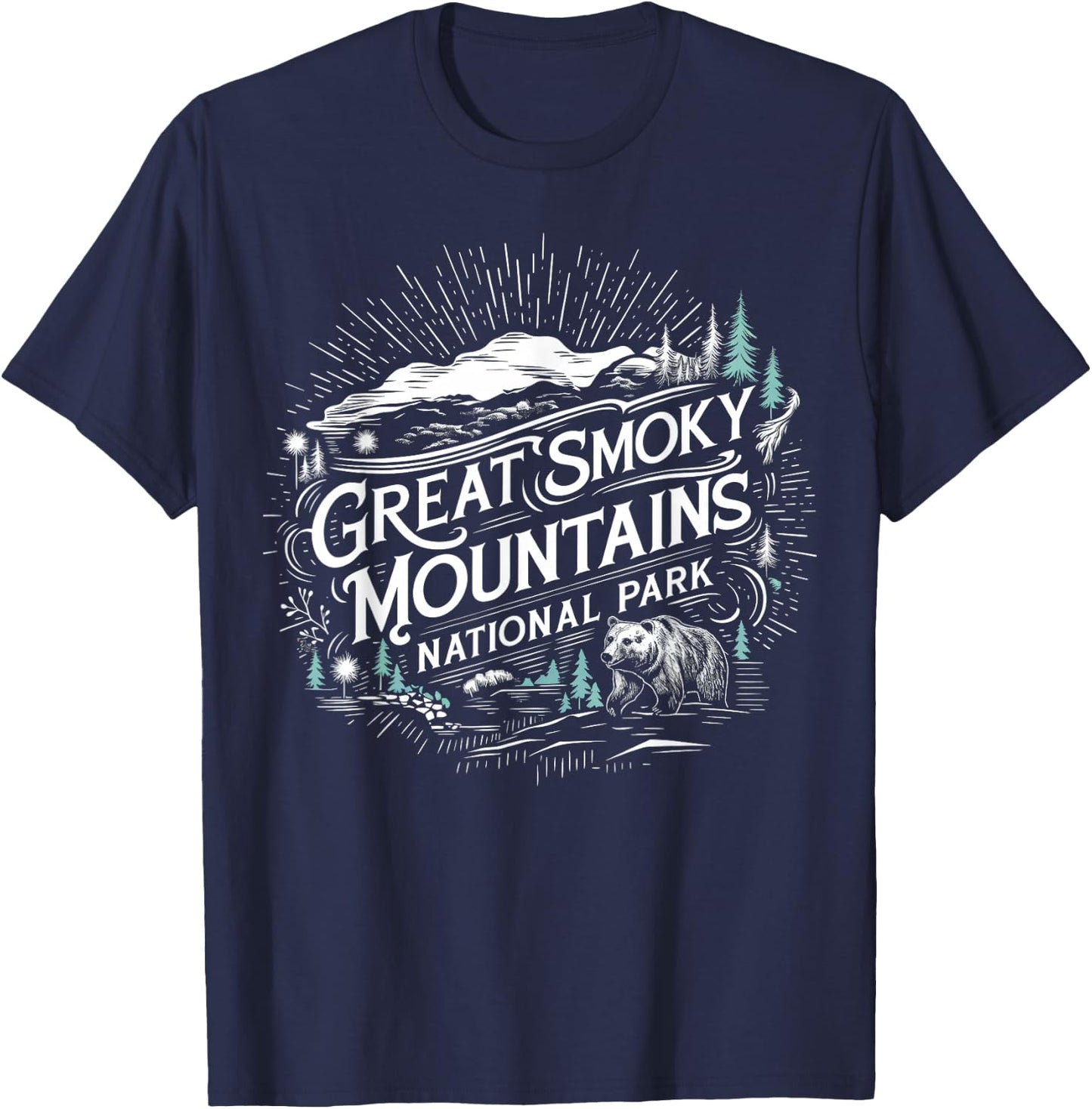 Retro Great Smoky Mountains National Park Hiking T-Shirt - T-Shirt | Navy