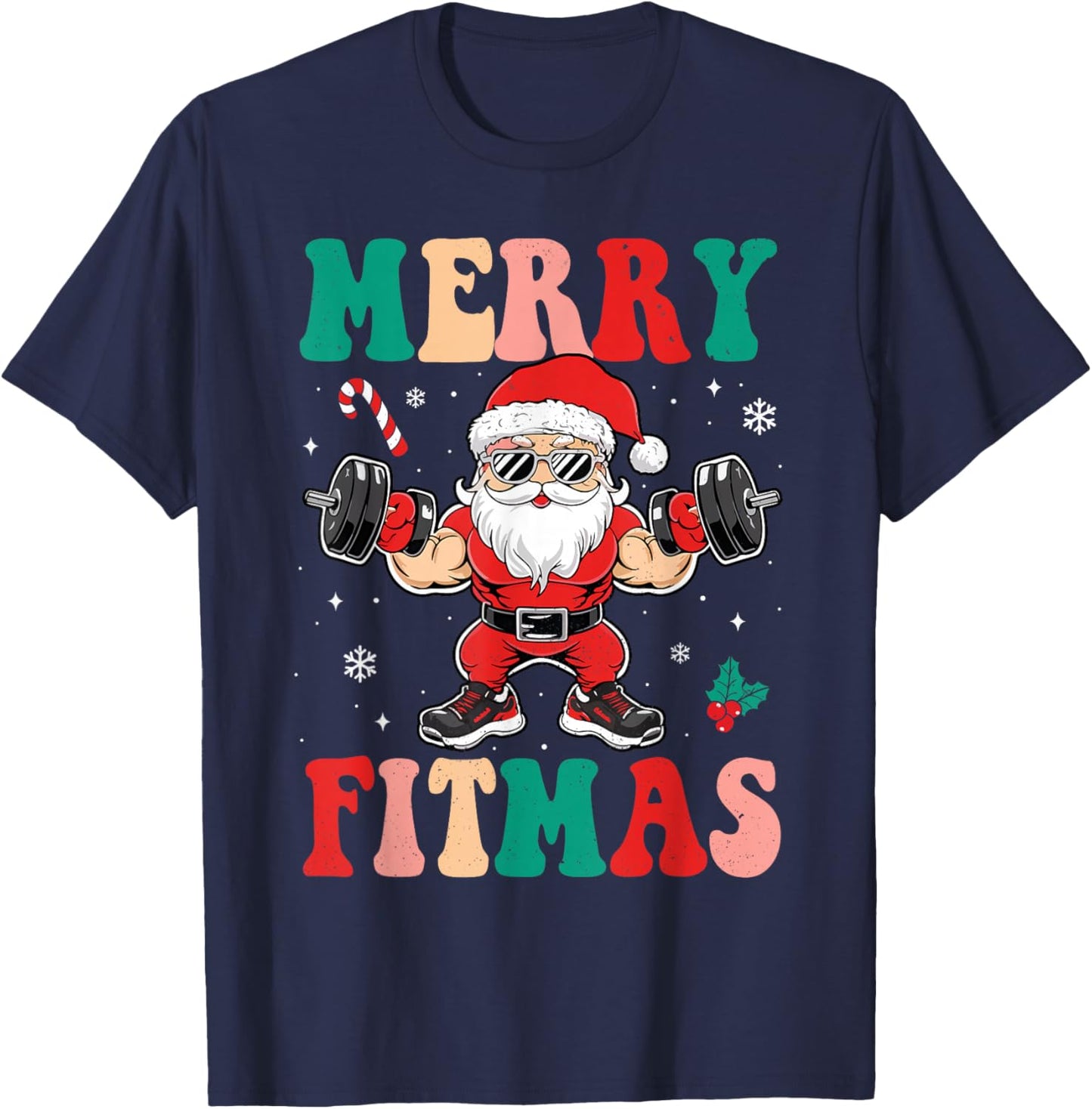 Christmas Santa Xmas Fitness Merry Fitmas Men Women T-Shirt - T-Shirt | Navy