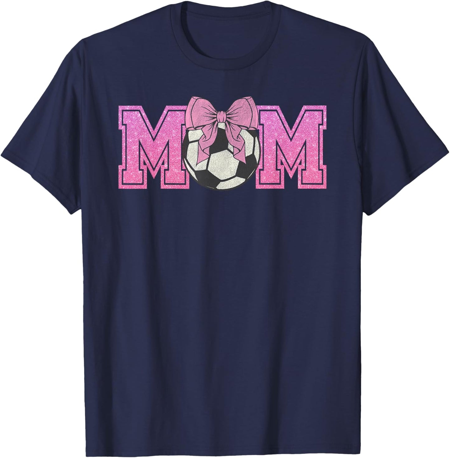 Soccer Mom Coquette Pink Bow Mothers Day Football Mama T-Shirt - T-Shirt | Navy