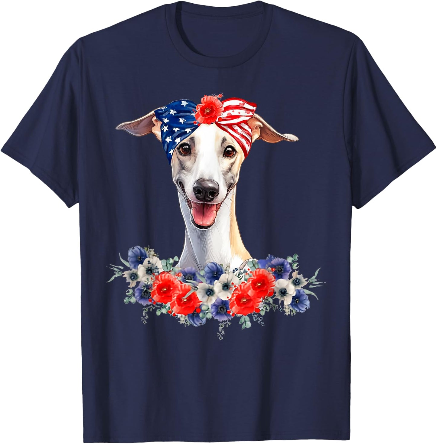 Whippet Dog Bandana American Flag 4th Of July T-Shirt - T-Shirt | Navy