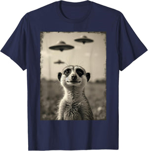 Funny meerkat Selfie with UFOs Weird Alien T-Shirt - T-Shirt | Navy