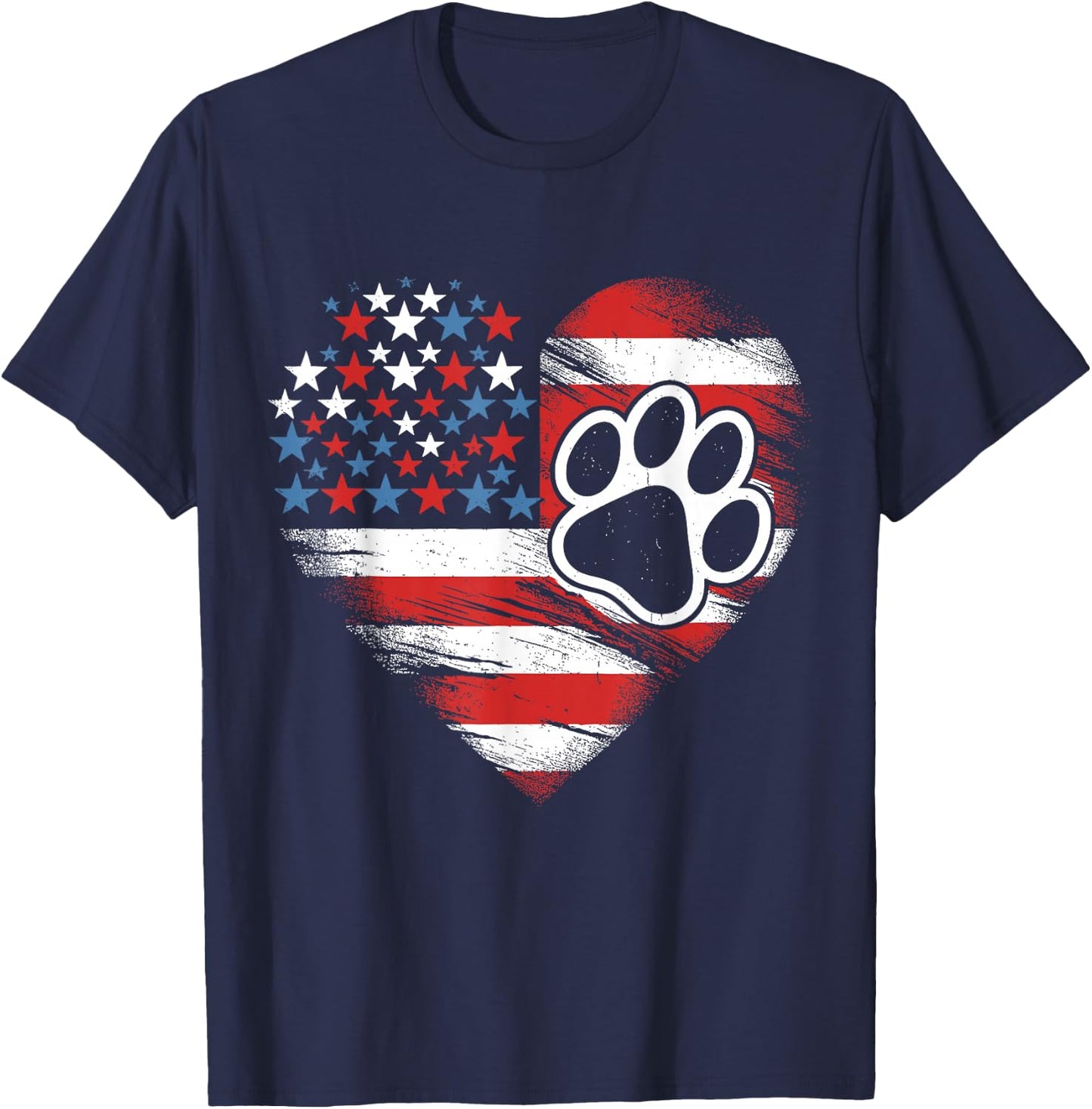 American Flag Dog and Cat Paw Patriotic 4th of July T-Shirt - T-Shirt | Navy