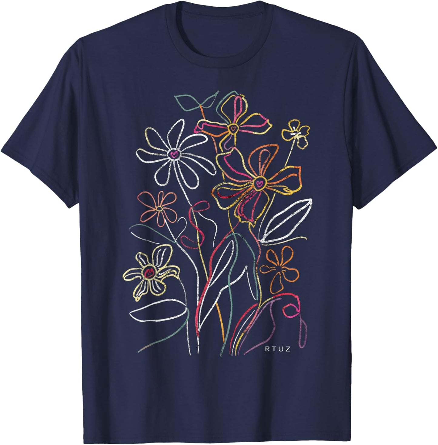 Boho Style Floral Pastel Design Flowers Hipster Streetwear T-Shirt - T-Shirt | Navy