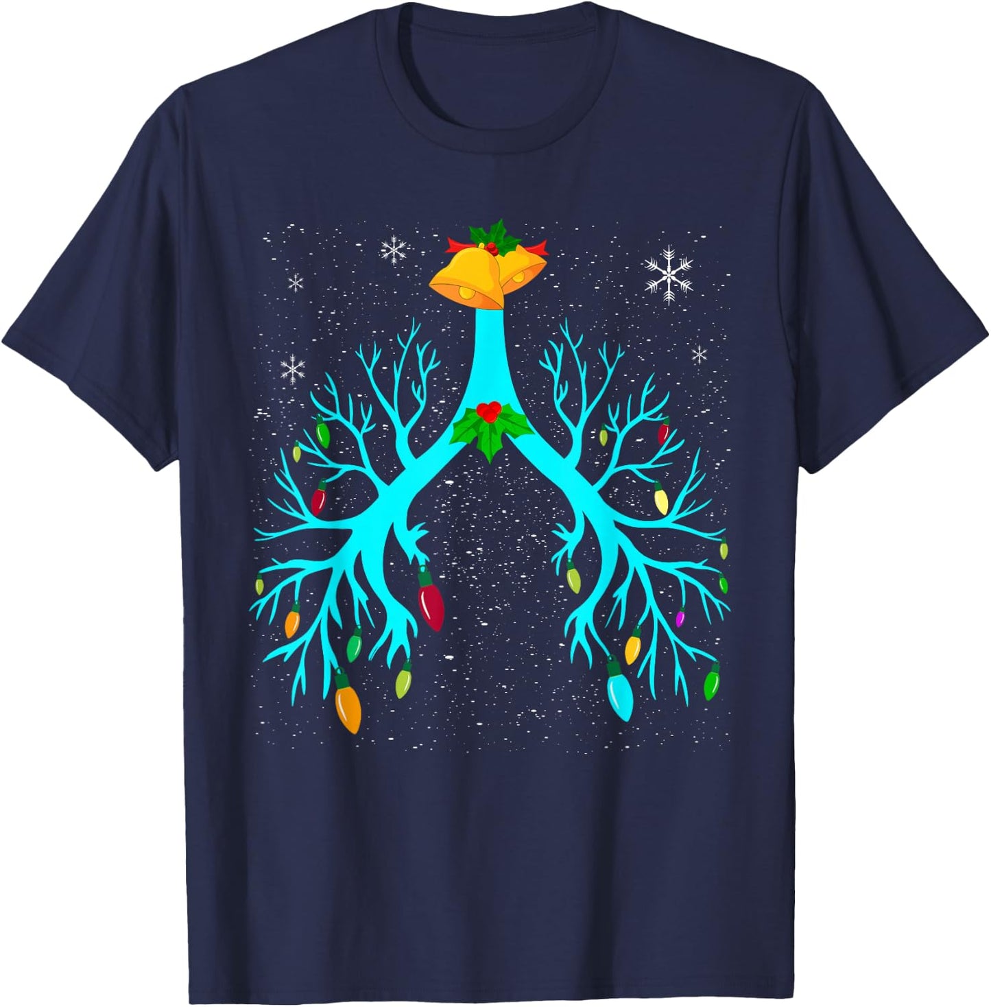 Respiratory Therapy Lung Christmas Xmas Light Ornament T-Shirt - T-Shirt | Navy