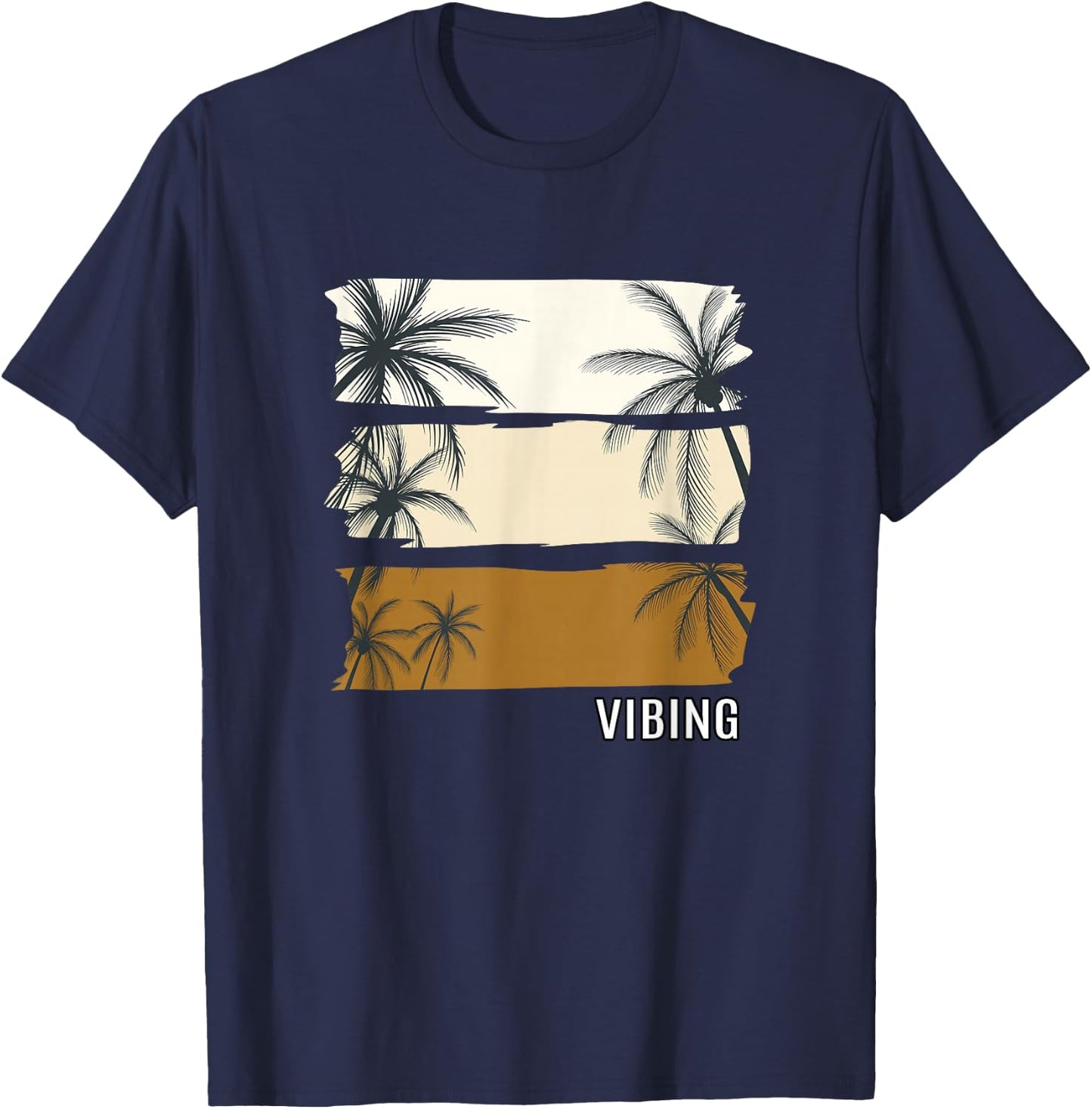 Tan Color Vibing-x3 Shades Tan Graphic T-Shirt - T-Shirt | Navy