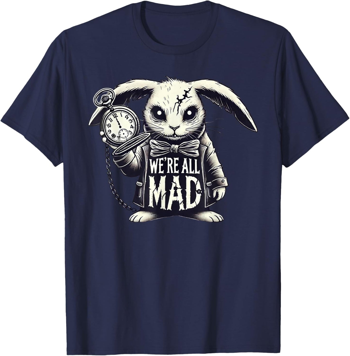 Alice in Wonderland - We're All Mad White Rabbit Mad Hatter T-Shirt - T-Shirt | Navy