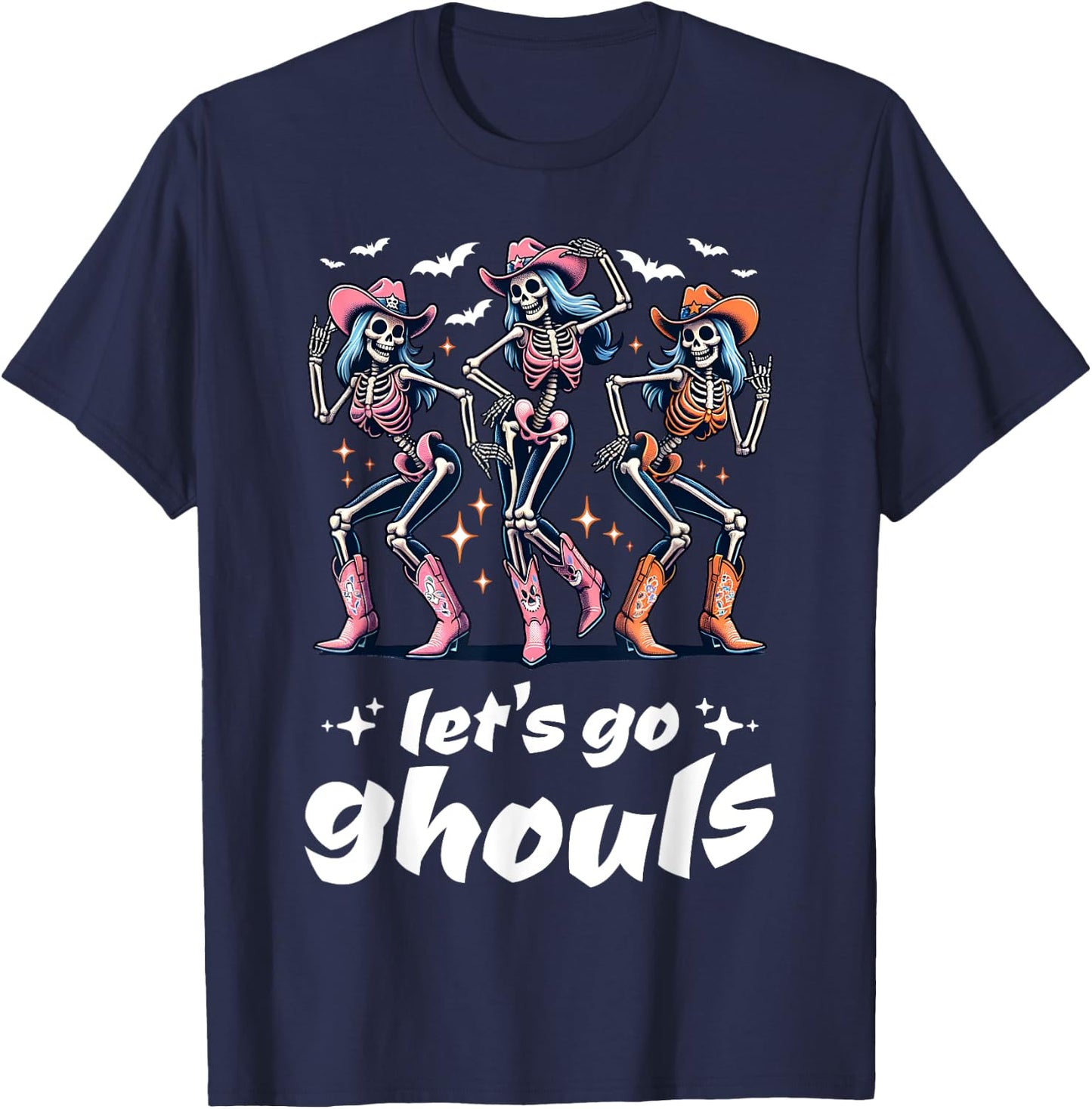 Funny Cowgirls Let's Go Ghouls Halloween Cowgirl Skeleton T-Shirt - T-Shirt | Navy