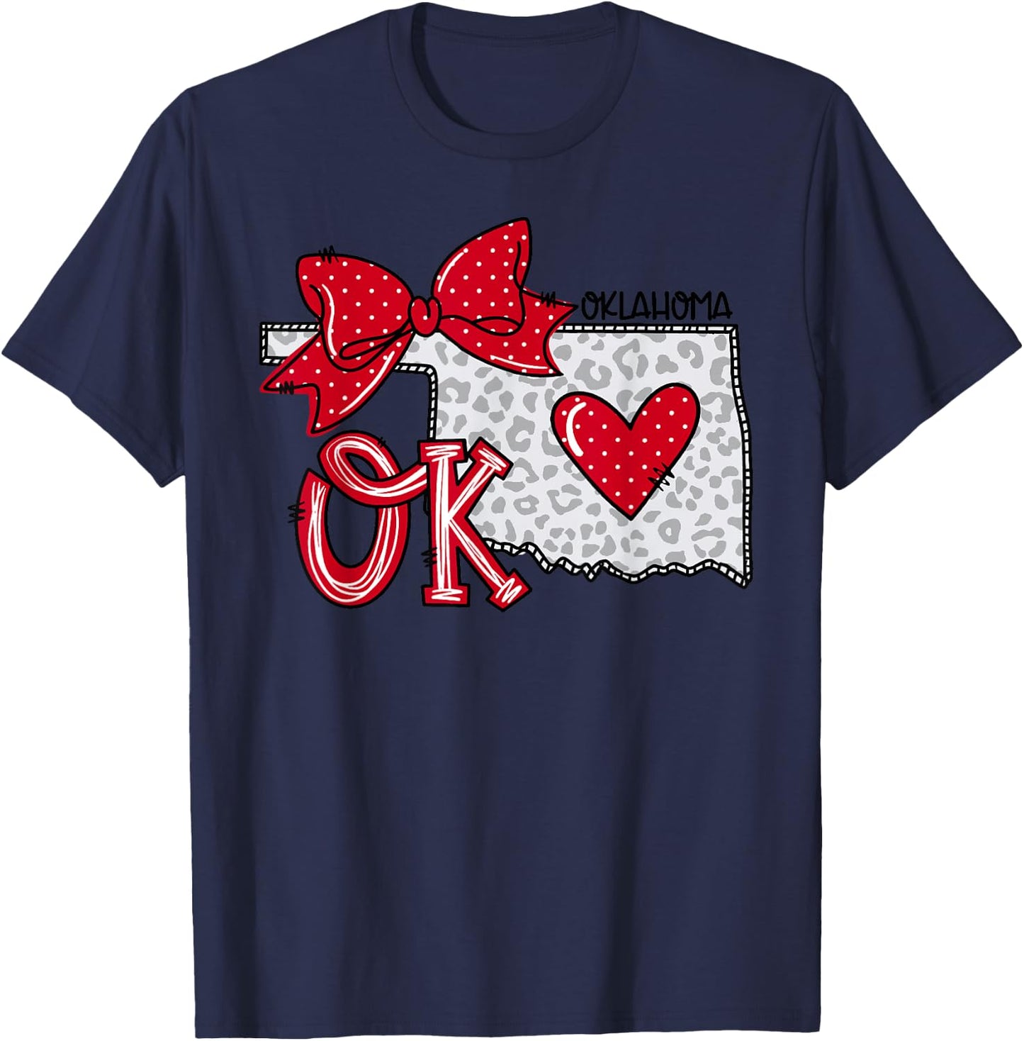 Oklahoma Heart State Map Women Girl Kids Coquette Bow T-Shirt - T-Shirt | Navy