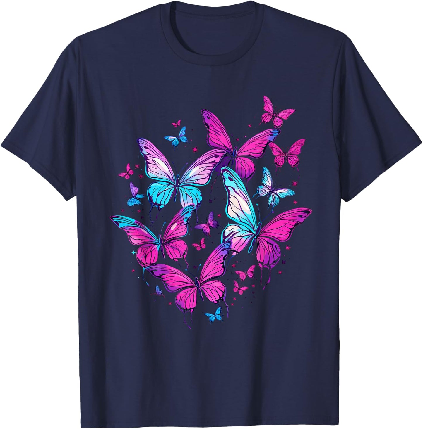 Butterfly Aesthetic Pink and Lila Butterflies Nature T-Shirt - T-Shirt | Navy