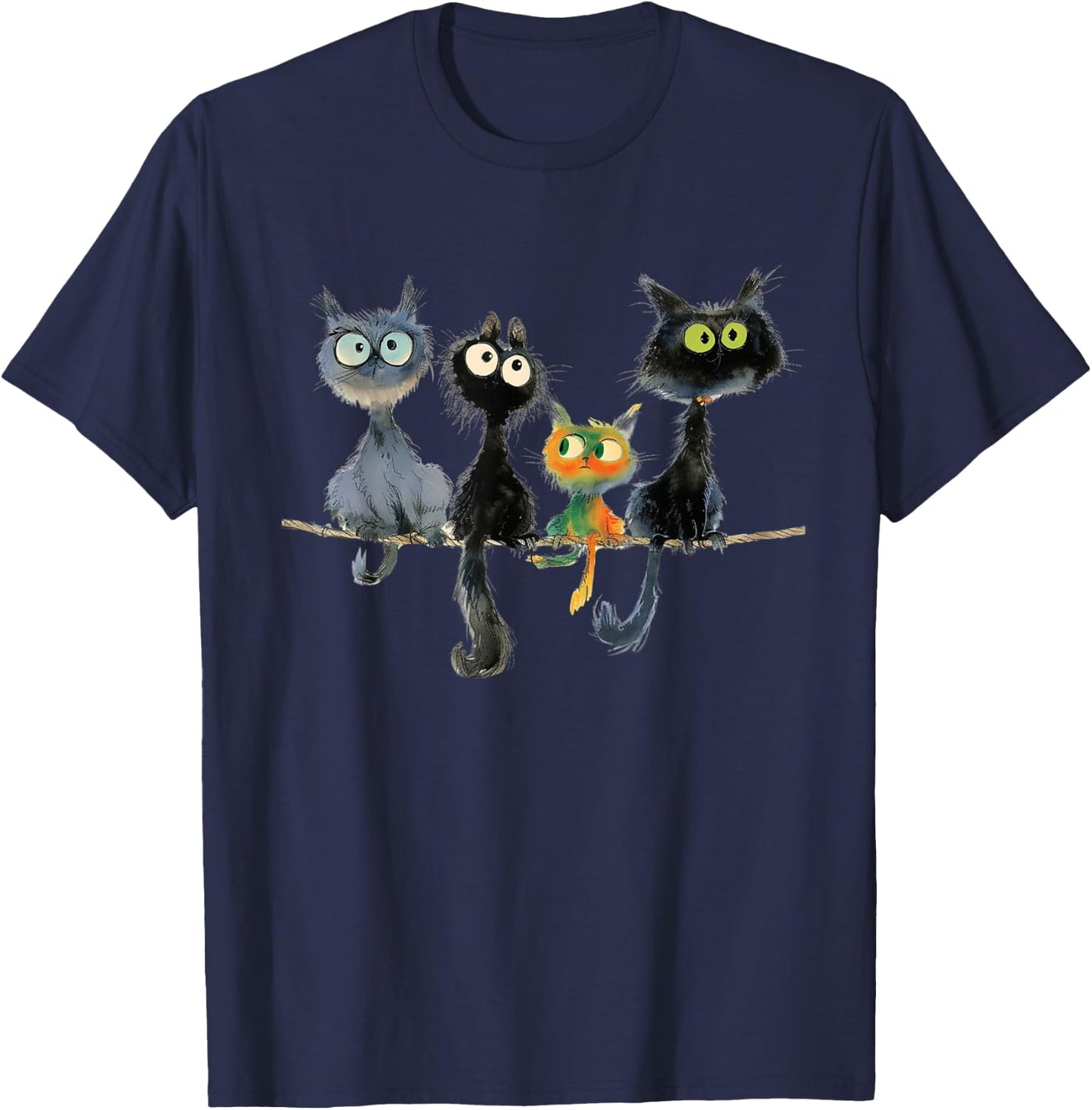 Whimsical Mid-Century Modern Look Cats 50& 60s Style T-Shirt - T-Shirt | Navy