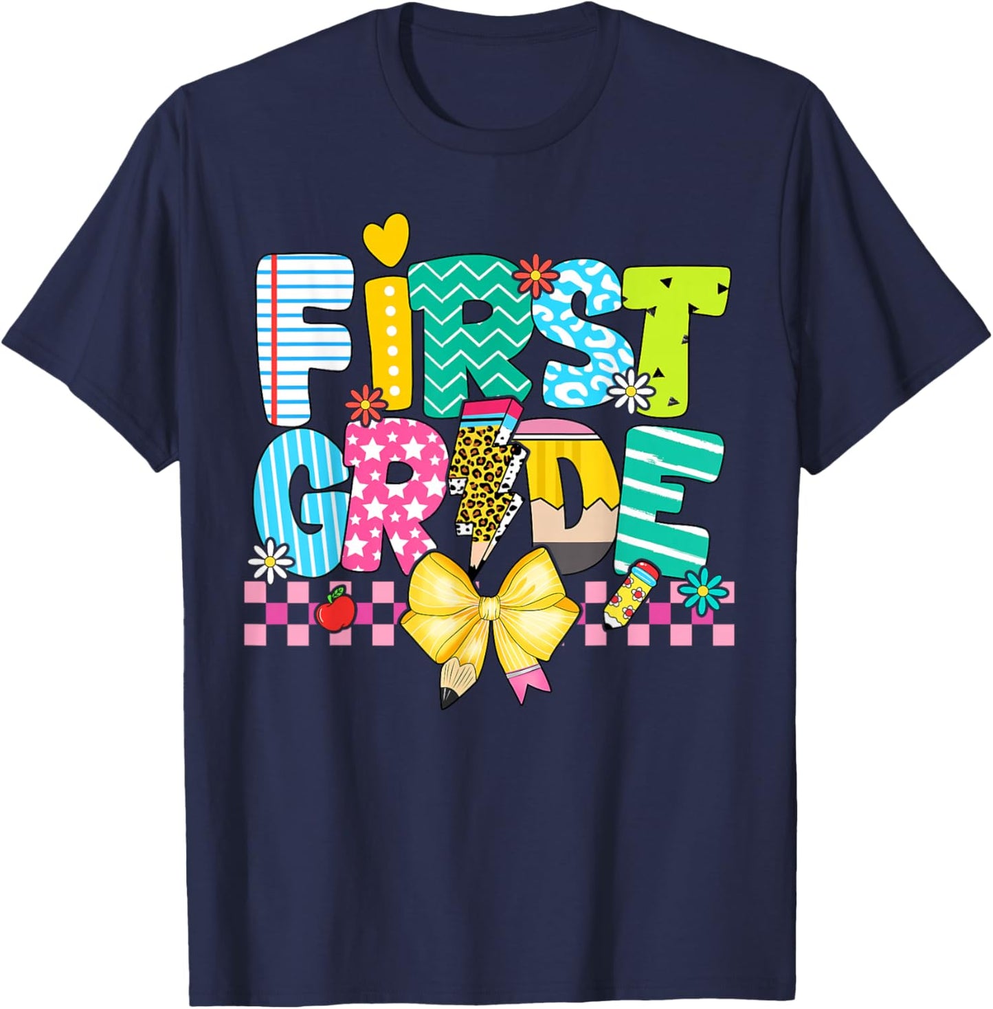 Cute First Grade Teacher 1st Grade Boys Girls Back to School T-Shirt - T-Shirt | Navy