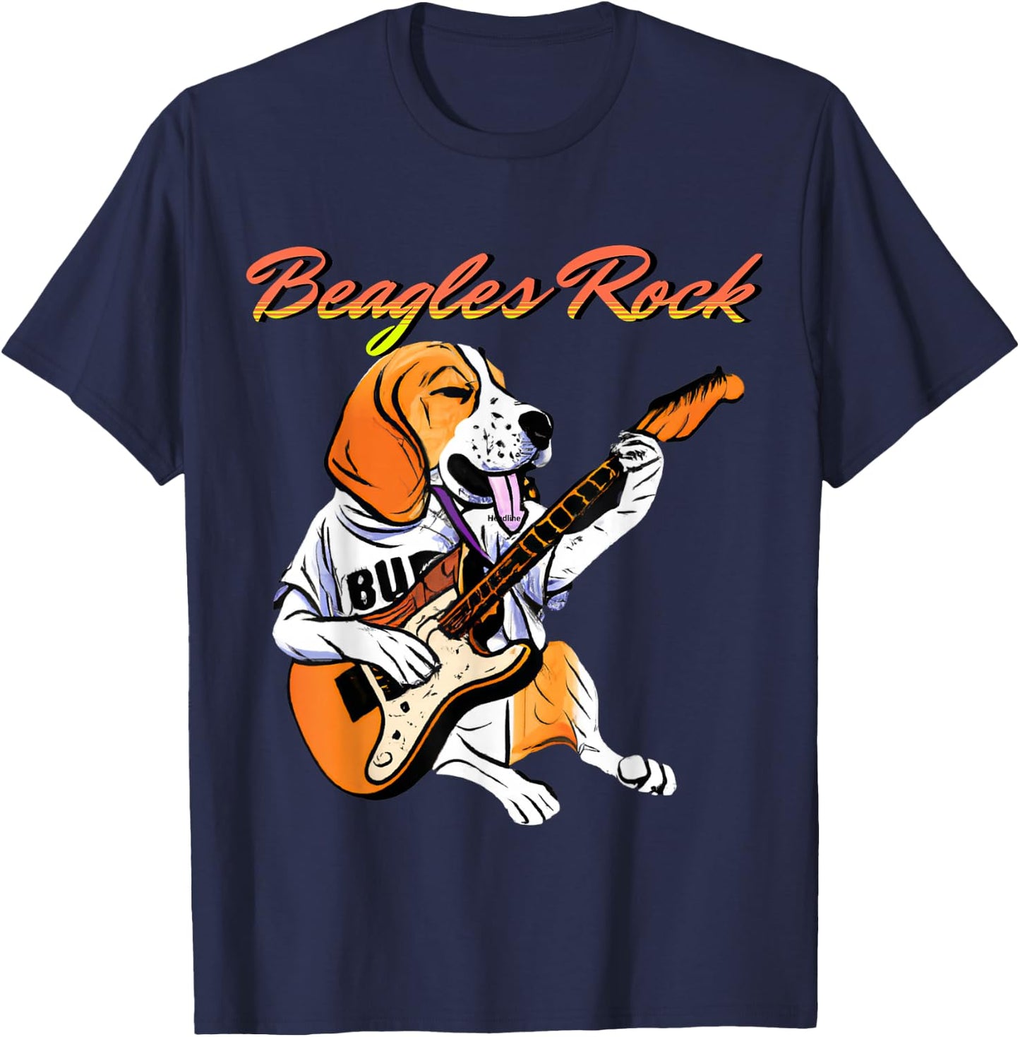 Cute Beagle Playing Guitar Rocks - Musical Pup for Dog Lover Women T-Shirt - T-Shirt | Navy