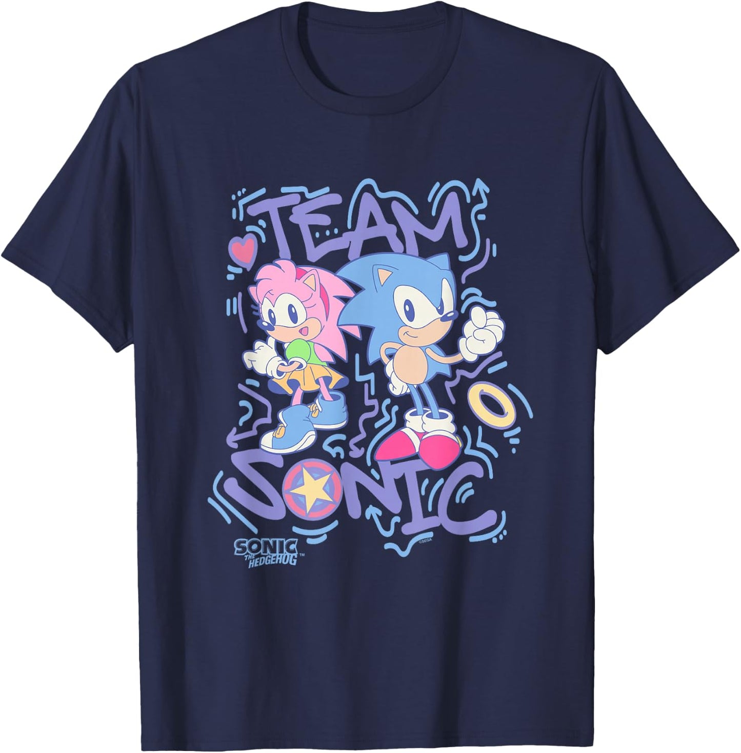 Sonic The Hedgehog Team Sonic Amy Rose Vintage T-Shirt - T-Shirt | Navy