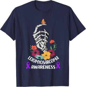 leiomyosarcoma Awareness Halloween Skeleton Hand T-Shirt - T-Shirt | Navy