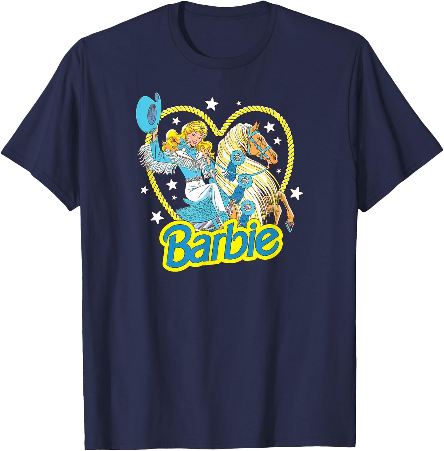 Barbie - Retro Western Cowgirl With Horse And Heart T-Shirt - T-Shirt | Navy