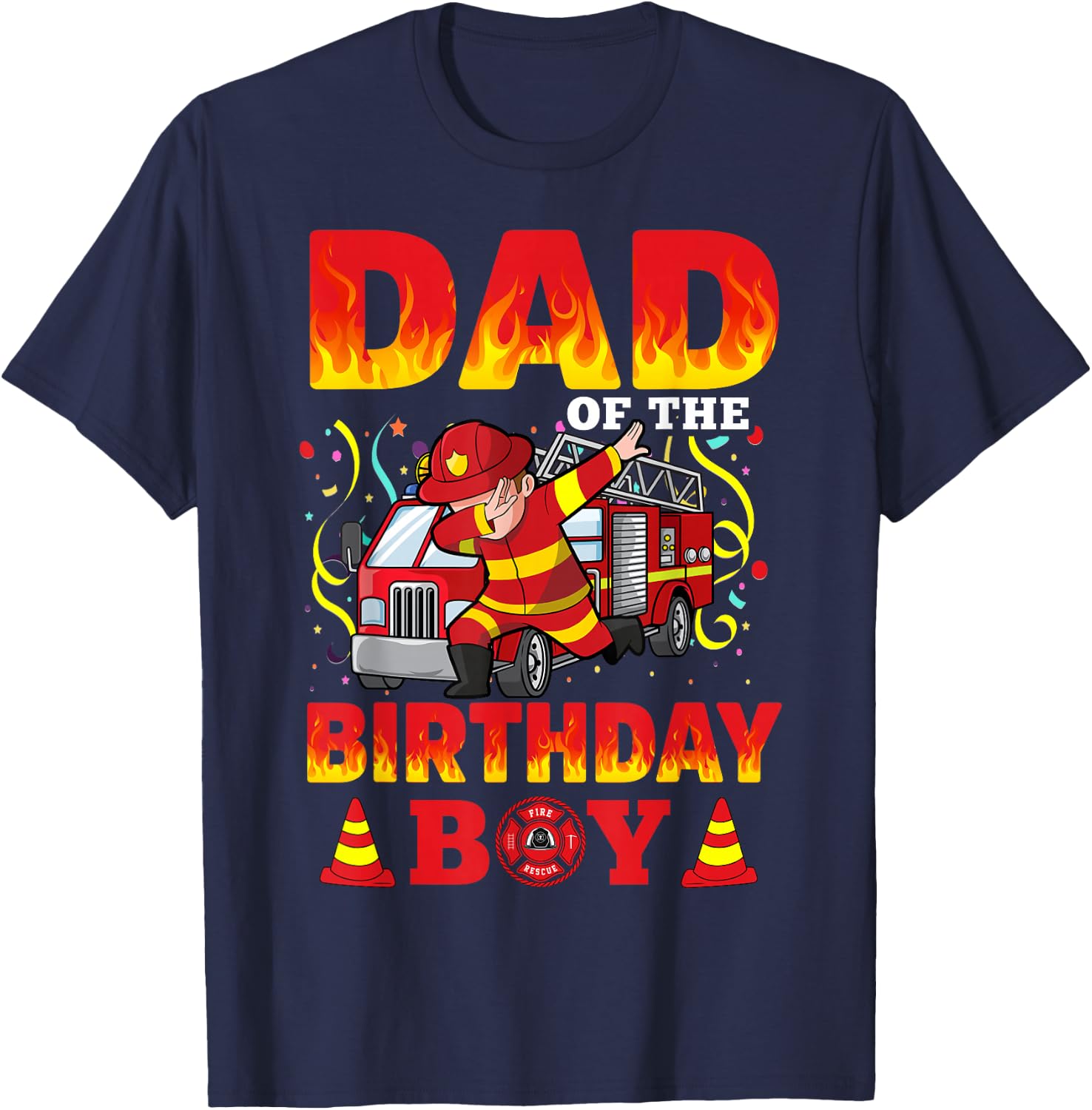Dad Of The Birthday Boy Fire Truck Firefighter Boys T-Shirt - T-Shirt | Navy