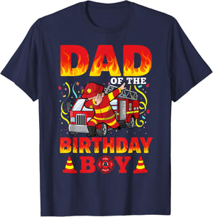 Dad Of The Birthday Boy Fire Truck Firefighter Boys T-Shirt - T-Shirt | Navy