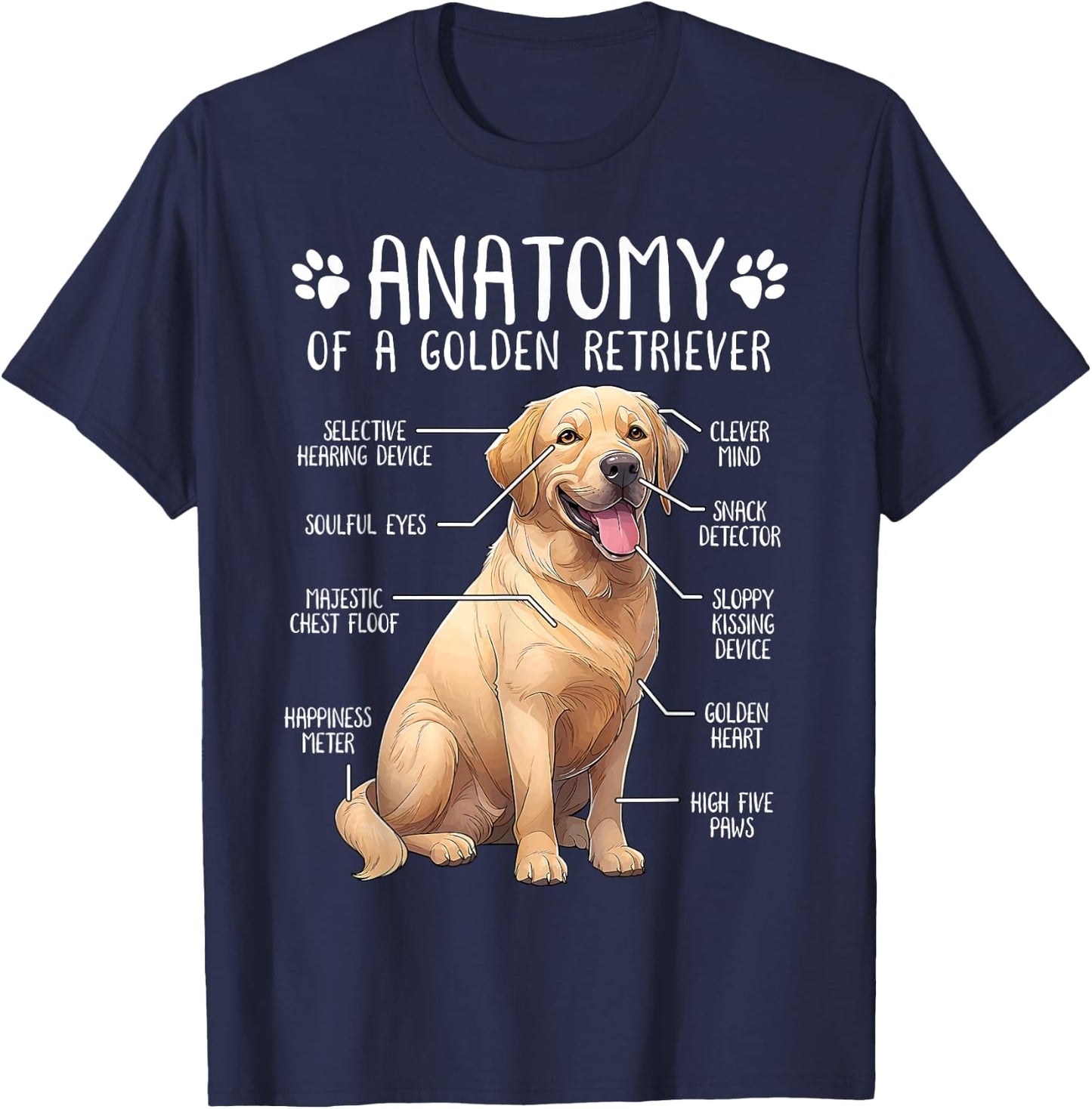 Funny Golden Retriever Anatomy Dog Lover Owner Women Girls Kids T-Shirt - T-Shirt | Navy