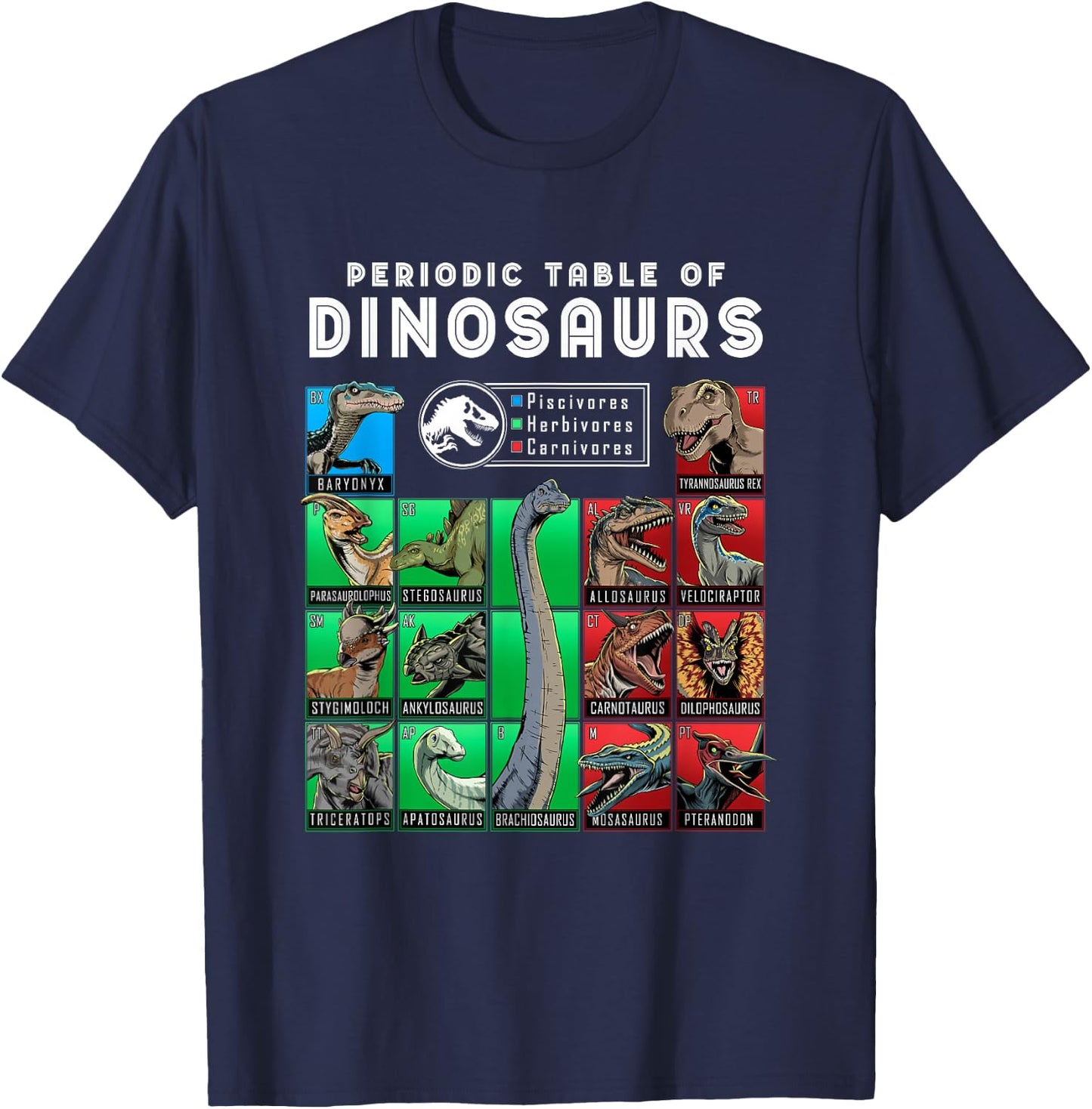 Jurassic World Neon Colorful Periodic Table Of Dinosaurs T-Shirt - T-Shirt | Navy