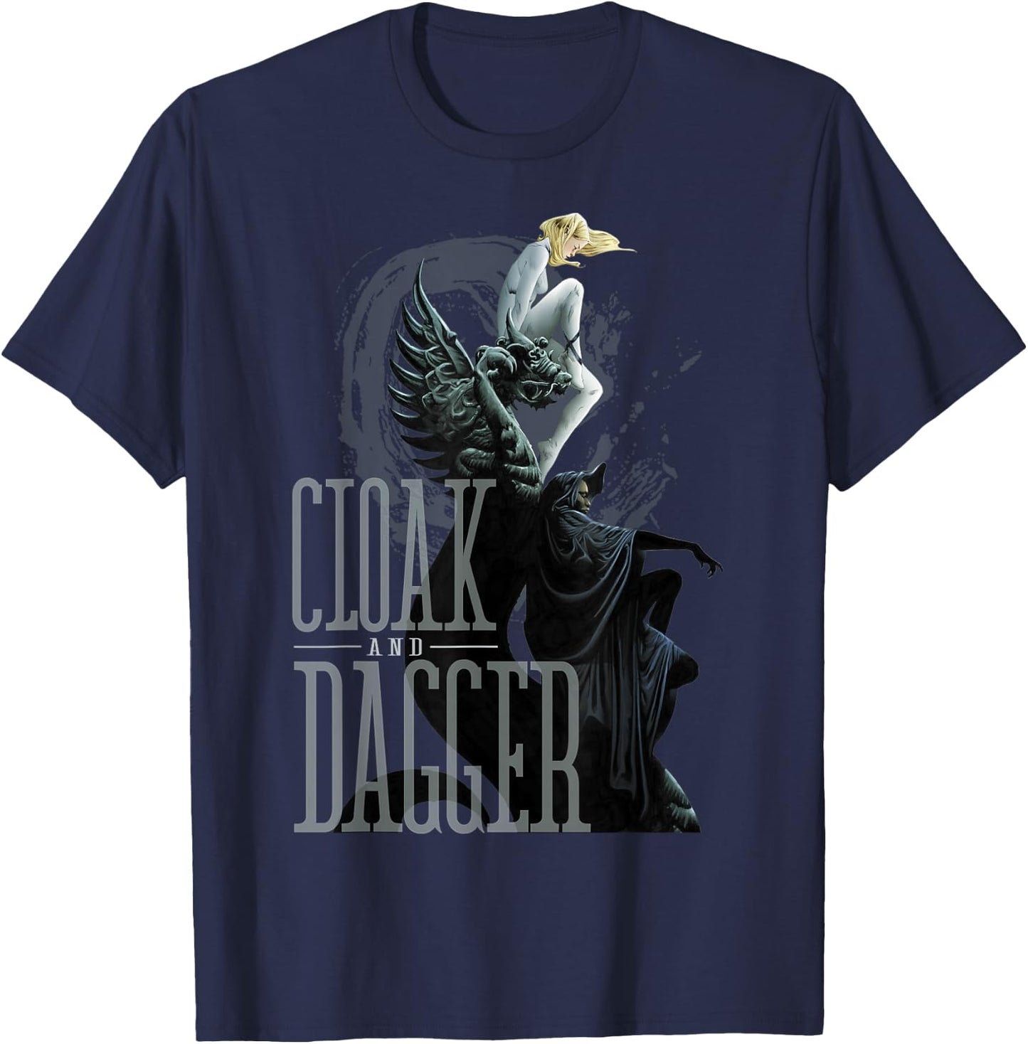 Marvel Cloak & Dagger Dragon Statue Graphic T-Shirt - T-Shirt | Navy