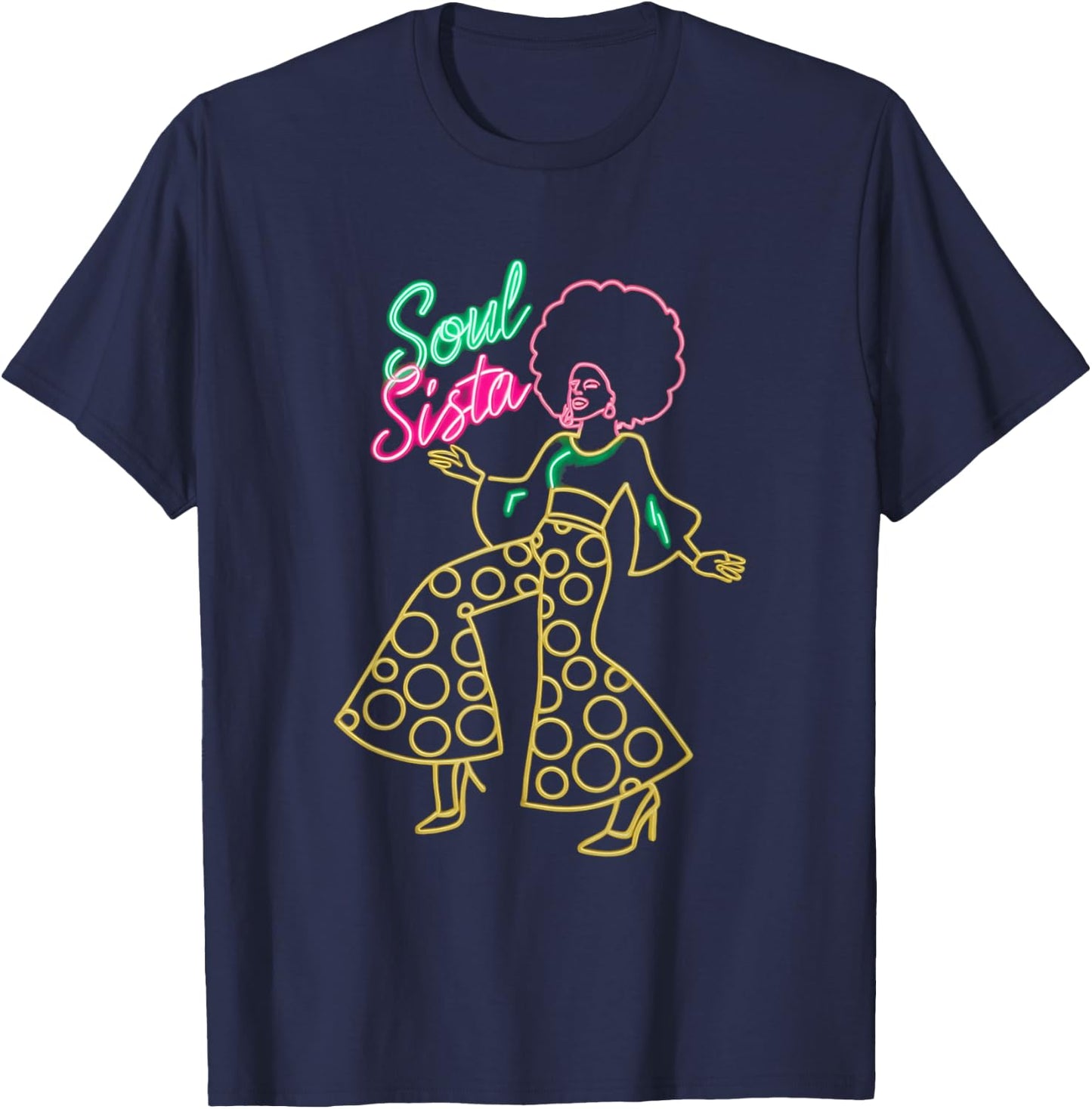 Soul Sista Afro 70s Soul Music Retro Disco Black Funk Lovers T-Shirt - T-Shirt | Navy