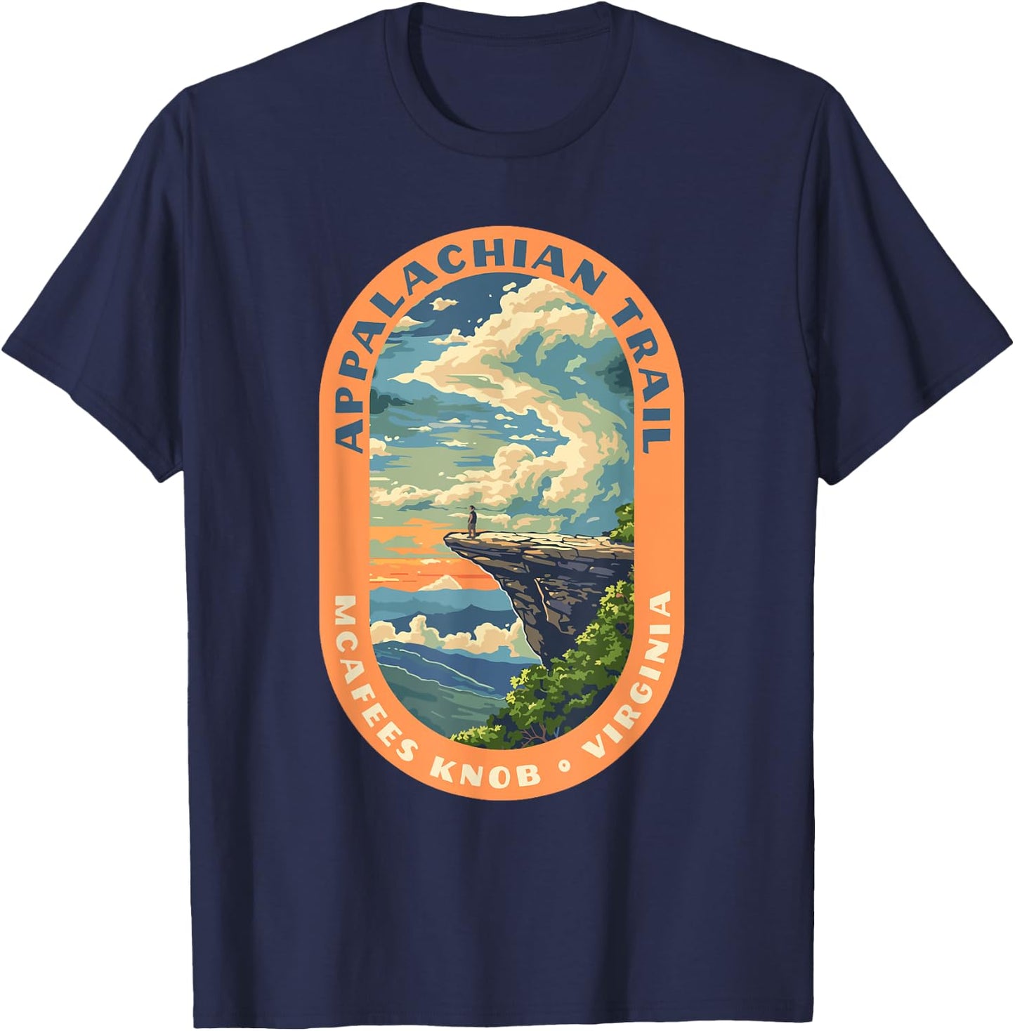 McAfee Knob Virginia Appalachian Trail Roanoke Hiking T-Shirt - T-Shirt | Navy