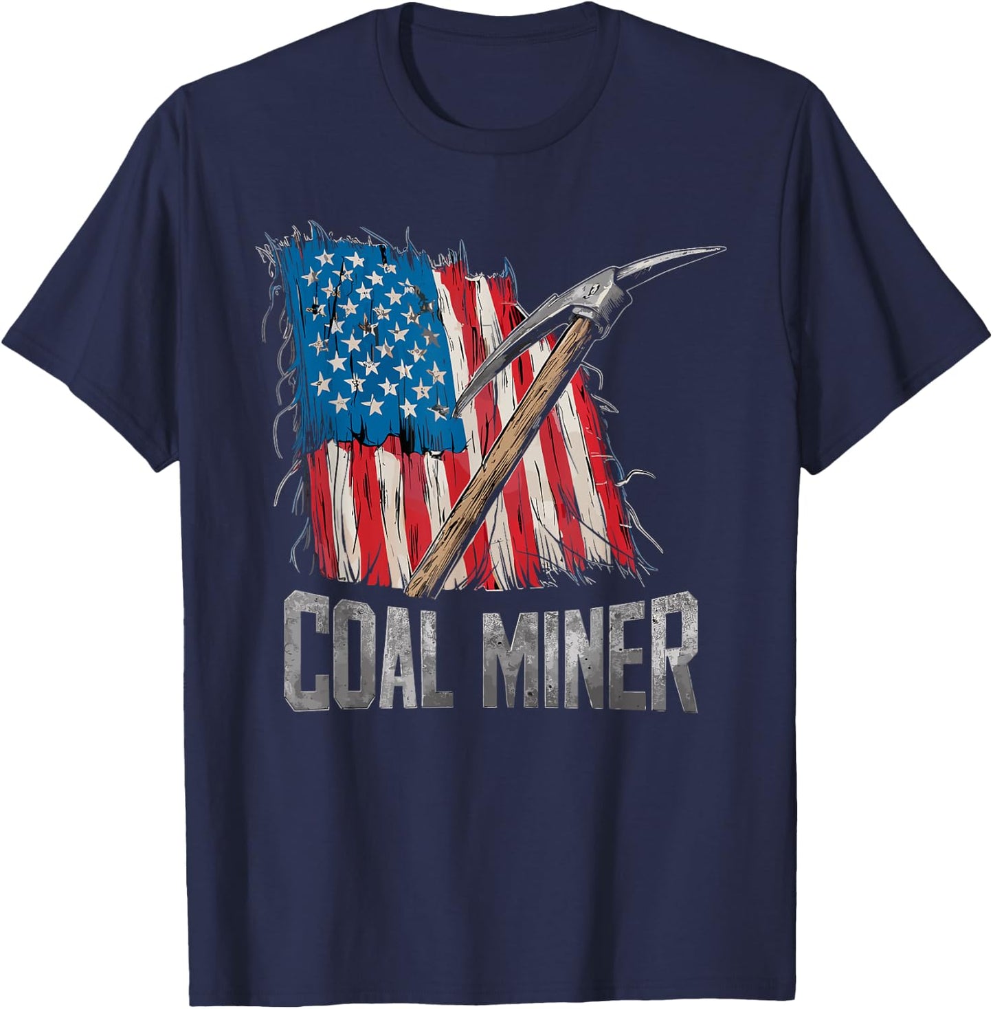 American USA Flag Coal Miner Mining Miners Carbon Coals Mine Men T-Shirt - T-Shirt | Navy