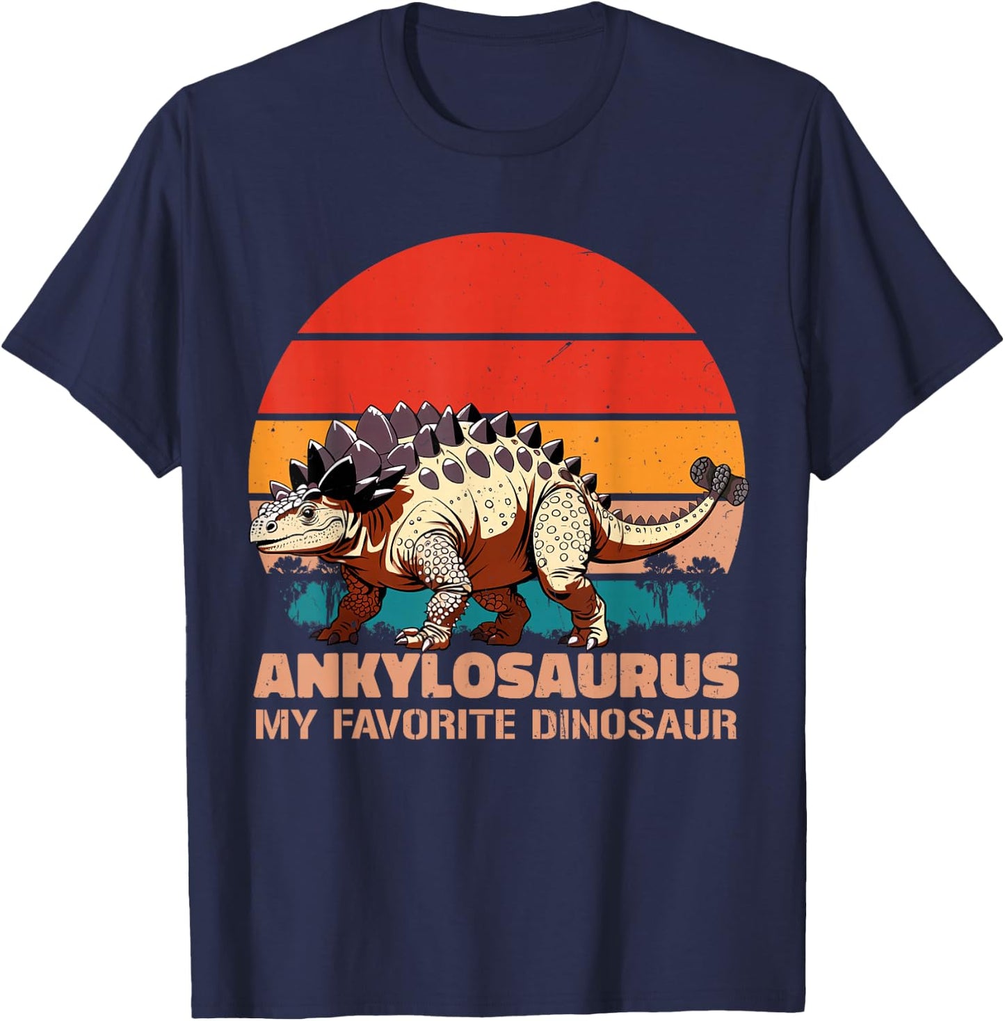 Ankylosaurus My Favorite Dinosaur Retro Sunset T-Shirt - T-Shirt | Navy