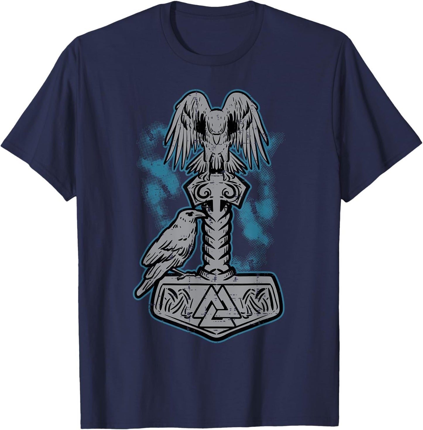 Viking Mjolnir Ravens Huggin Norse Mythology Men Women Kids T-Shirt - T-Shirt | Navy