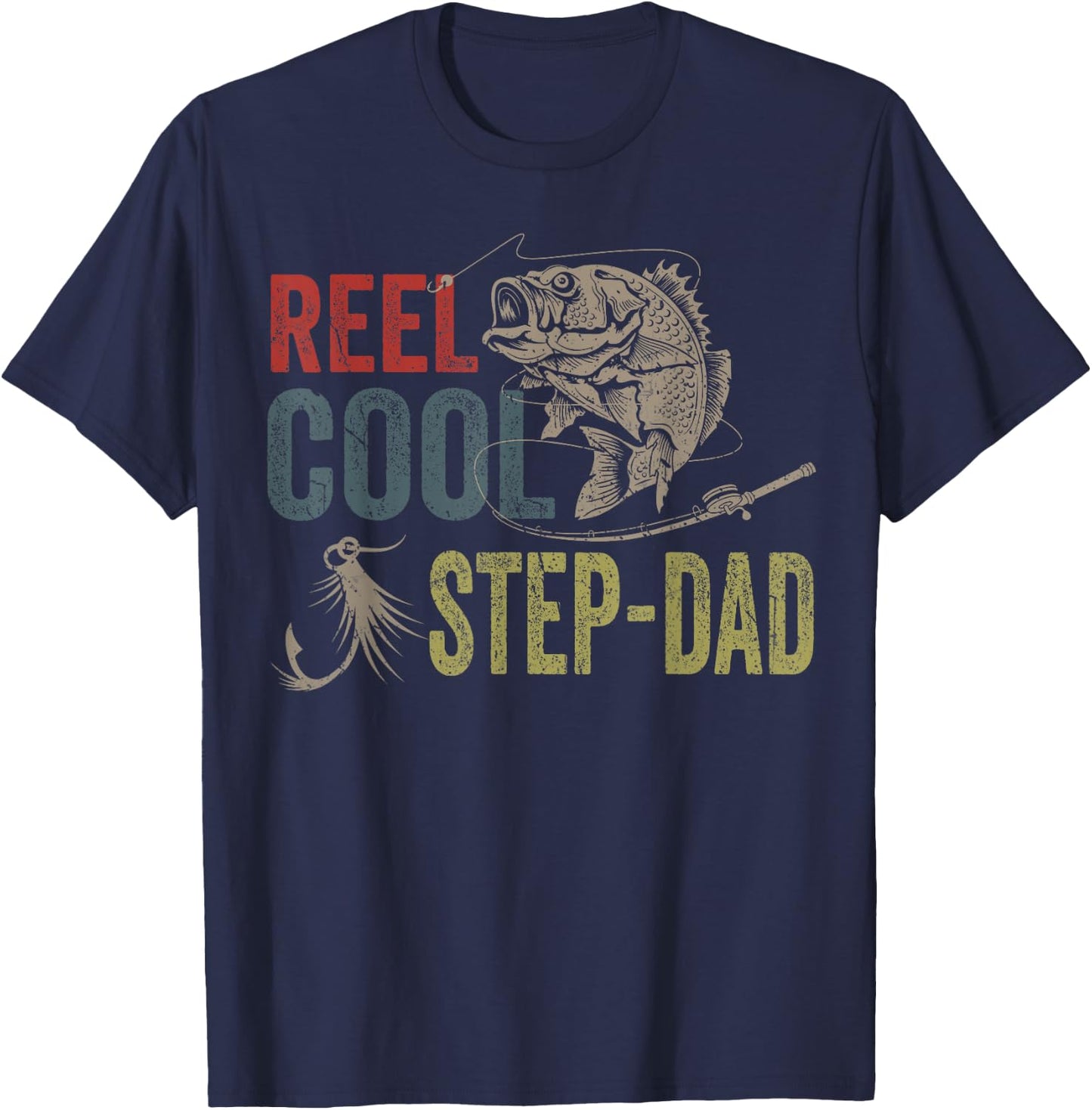 Reel Cool Step-Dad Fishing Father's Day Gift T-Shirt - T-Shirt | Navy