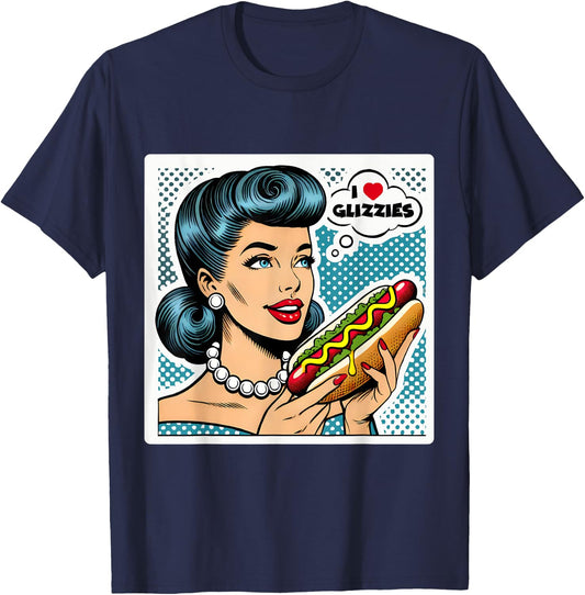 I Love Heart Big Glizzies Glizzy Gobbler Retro Pop Art Funny T-Shirt - T-Shirt | Navy