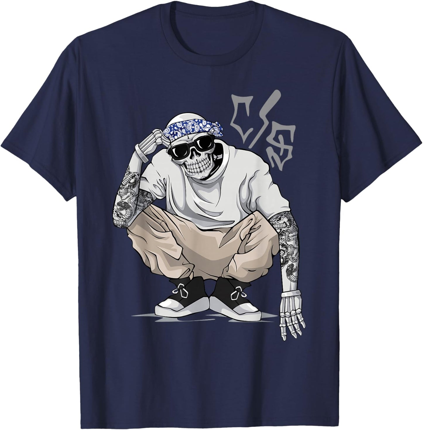 Cholo Chicano Tattoo Cool Mexican Gangster Skeleton Mexico T-Shirt - T-Shirt | Navy