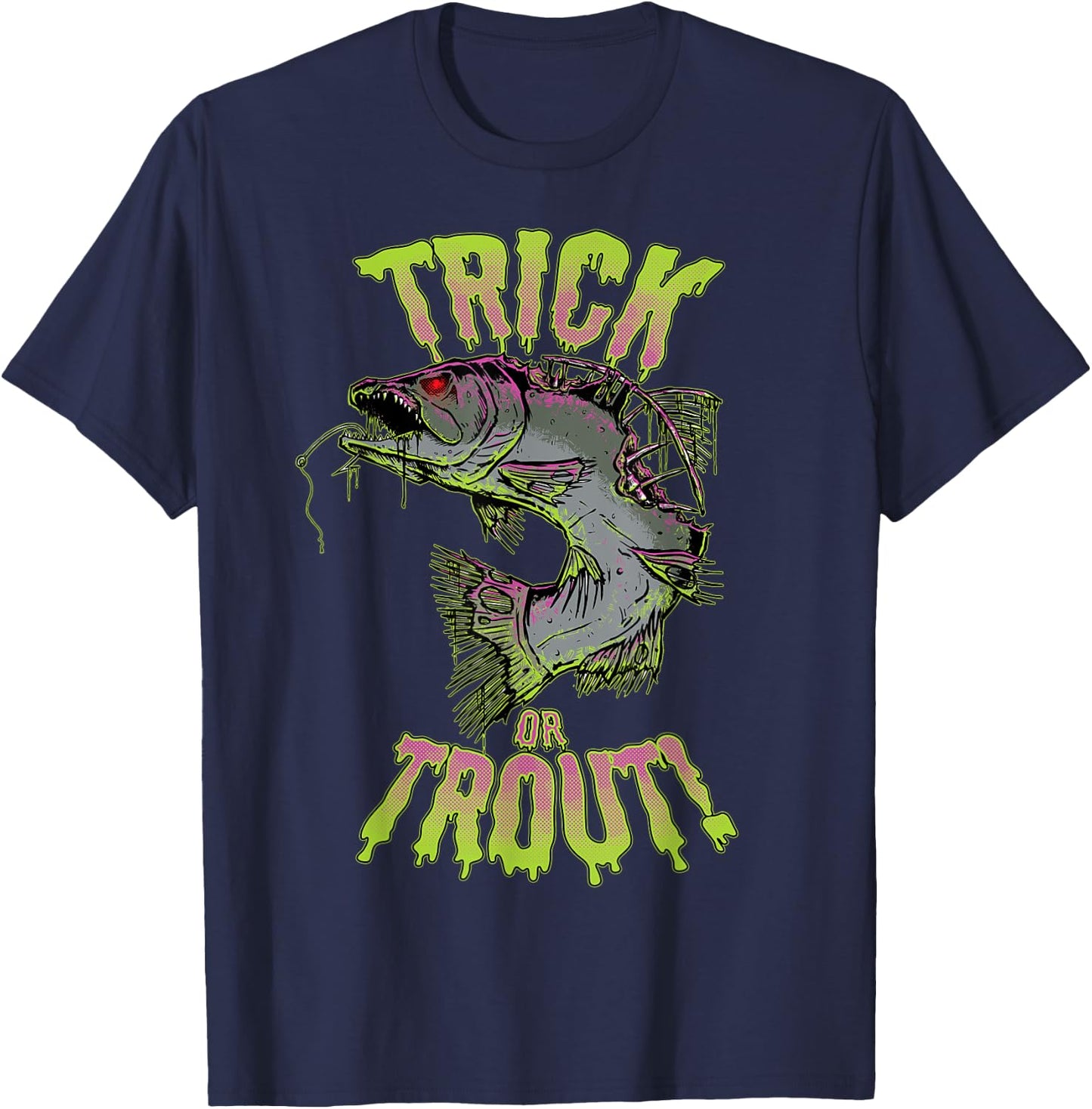 Funny Halloween Trout Fishing & Angling Trick or Trout T-Shirt - T-Shirt | Navy