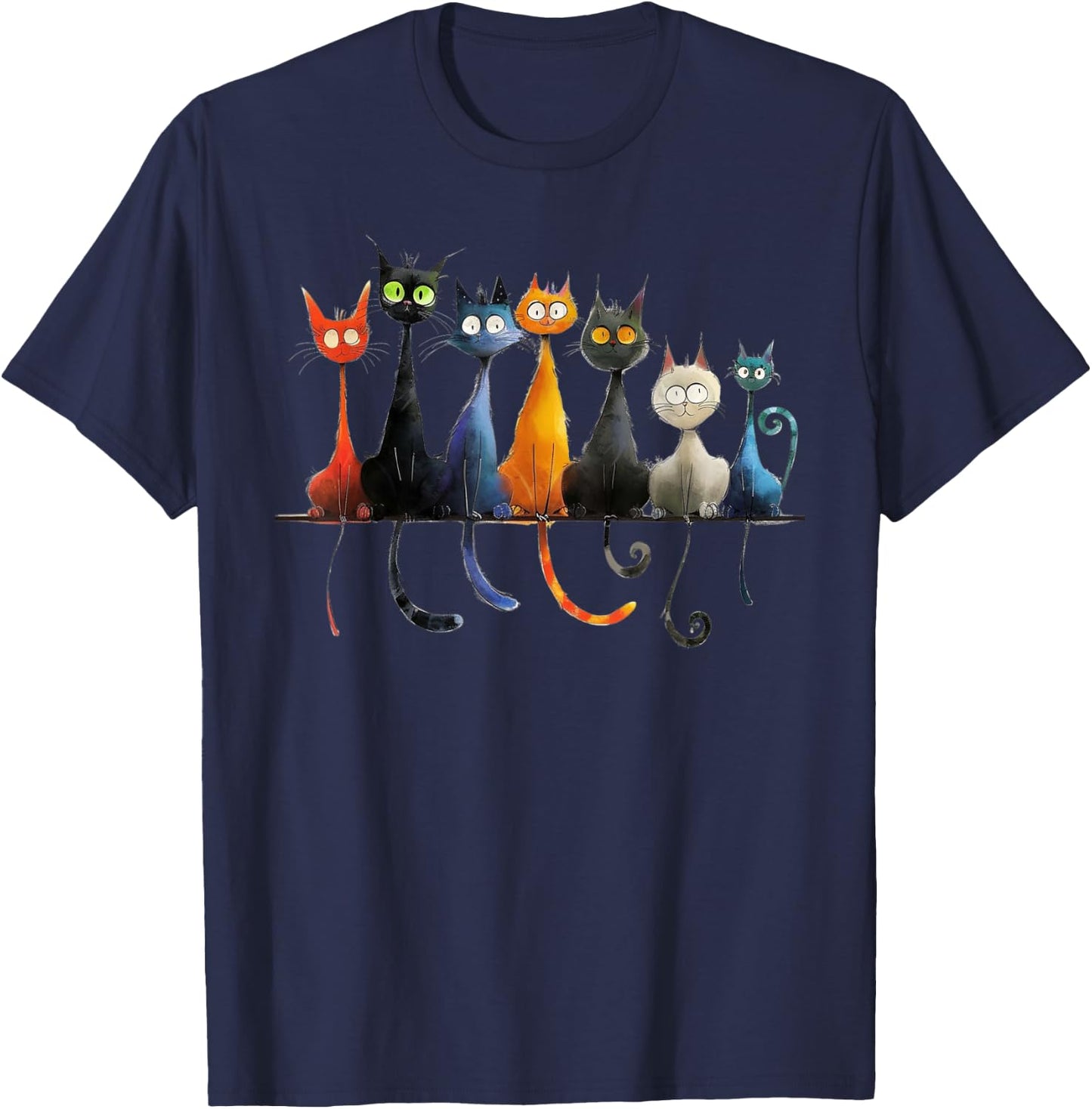 Whimsical Mid-Century Modern Look Cats 50& 60s Style T-Shirt - T-Shirt | Navy