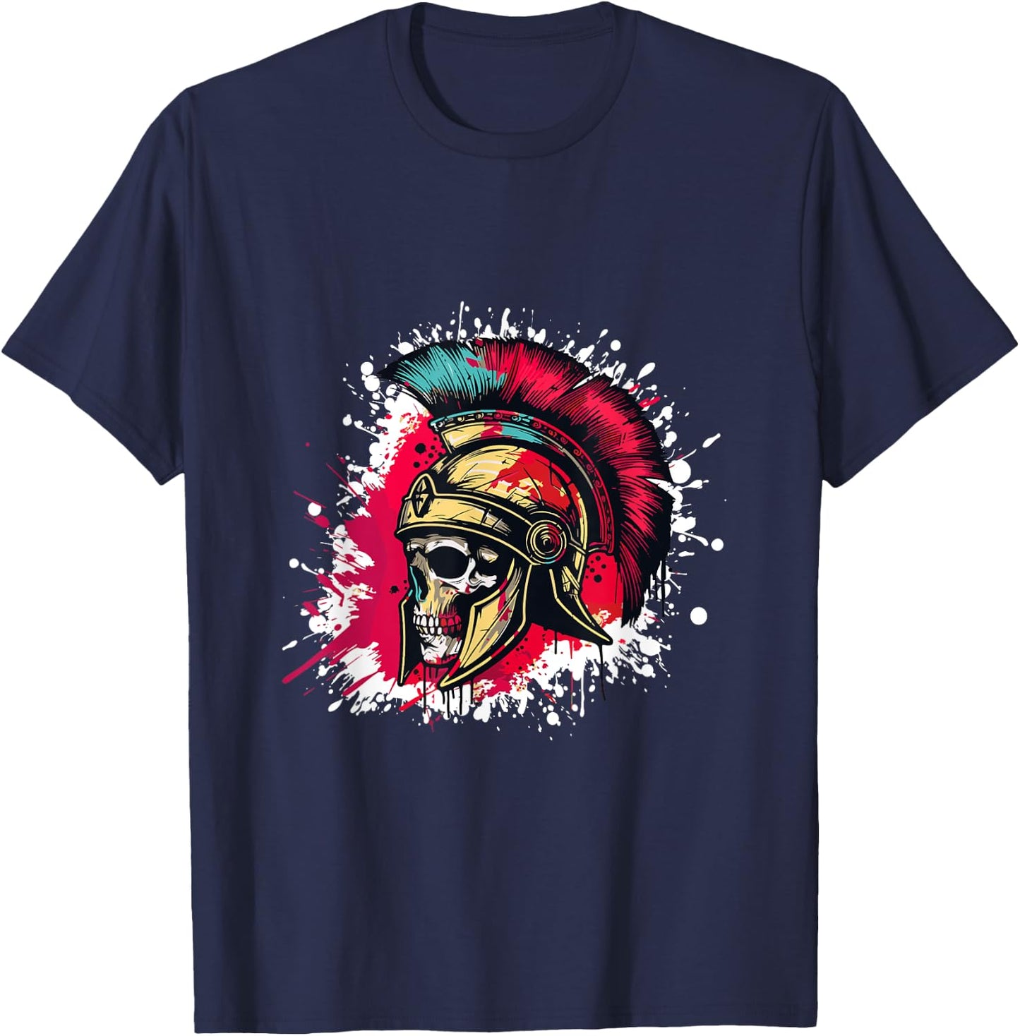 Spartan Skull Head With Helmet | Sparta Gladiator Warrior T-Shirt - T-Shirt | Navy