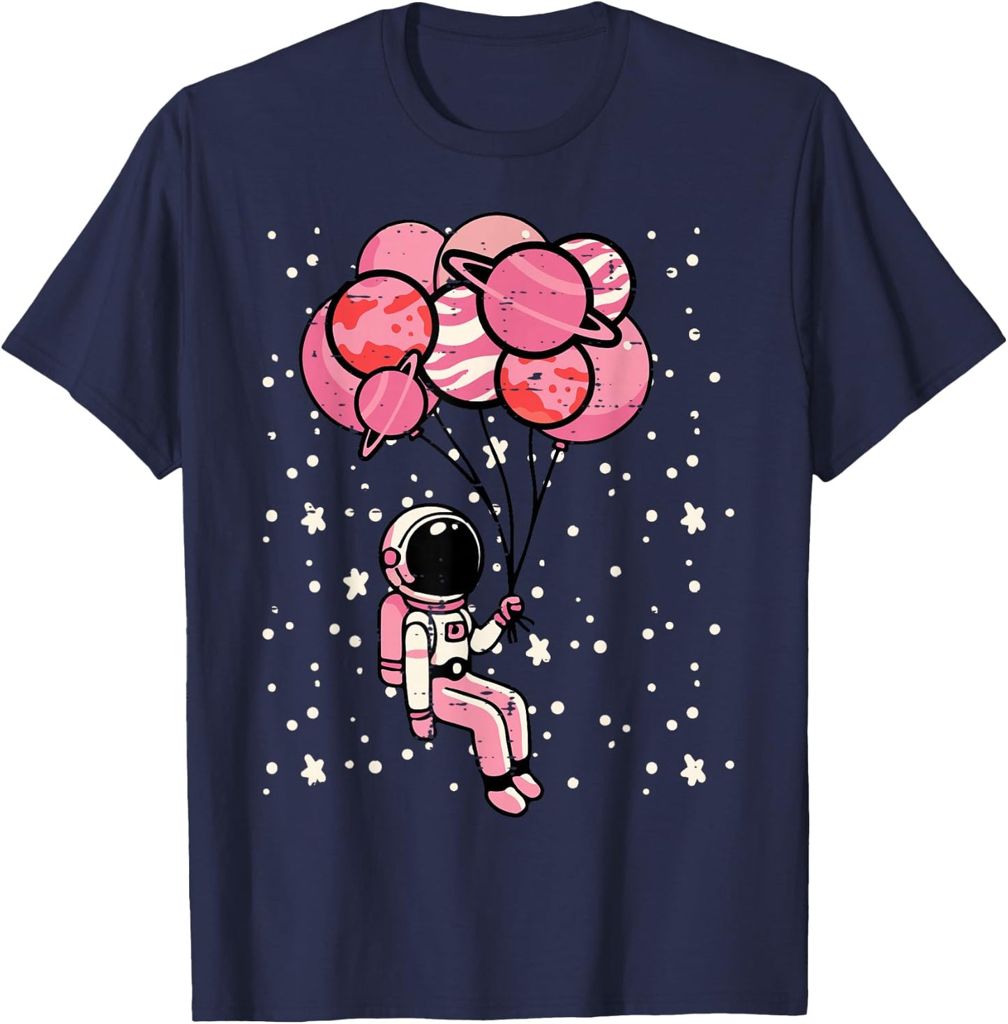Astronaut Balloon Planets Space Galaxy Girls Kids Toddler T-Shirt - T-Shirt | Navy