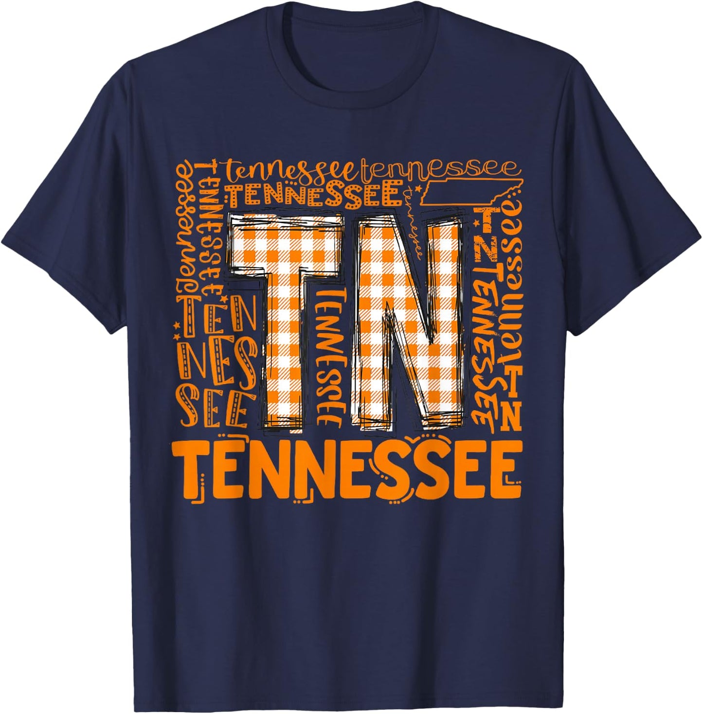 Tennessee State Flag Orange Plaid TN T-Shirt - T-Shirt | Navy
