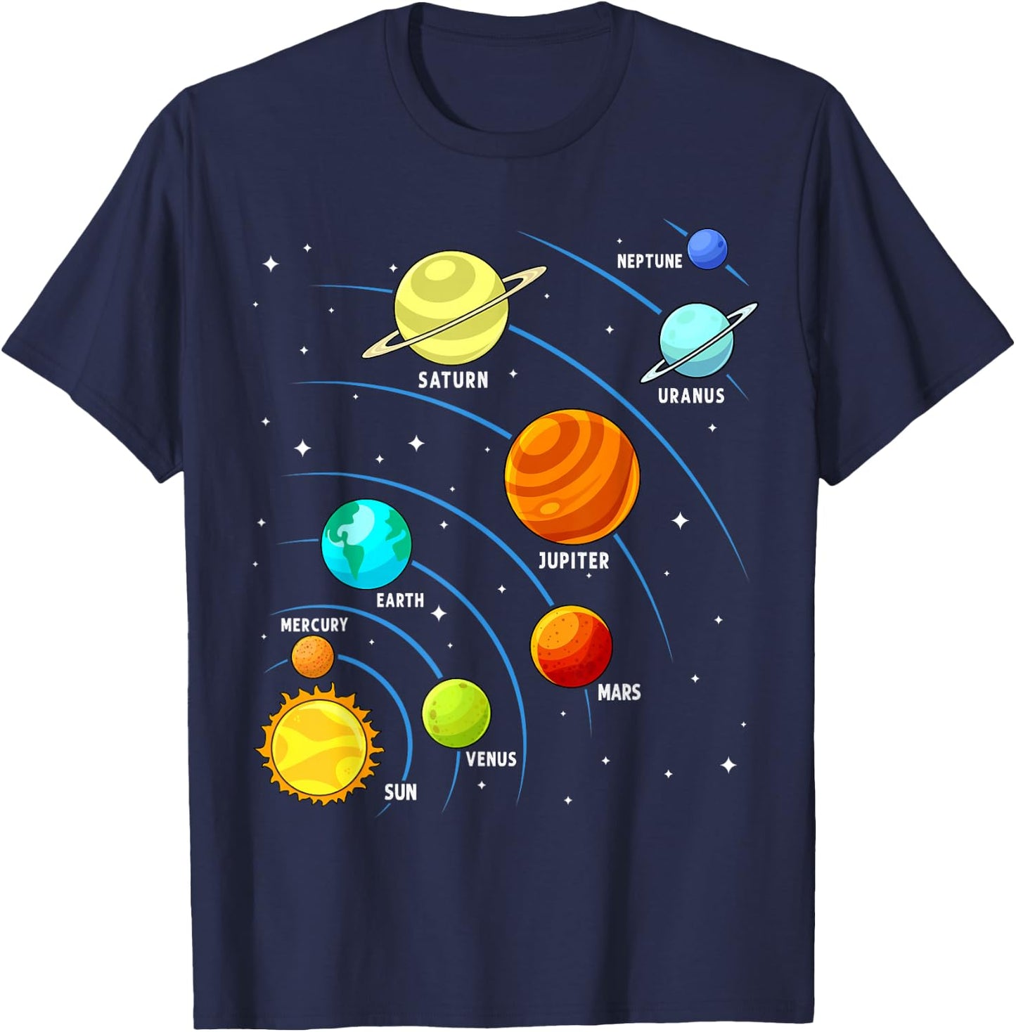 Kids Colorful Planets Solar Systems Boys Space Science T-Shirt - T-Shirt | Navy