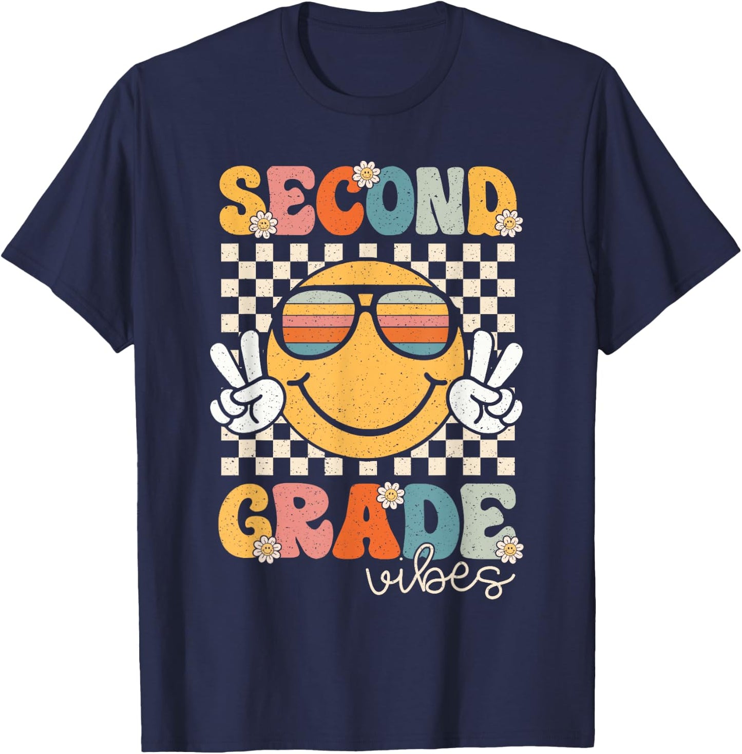 Second Grade Vibes Smile First Day of School 2nd Grade Team T-Shirt - T-Shirt | Navy