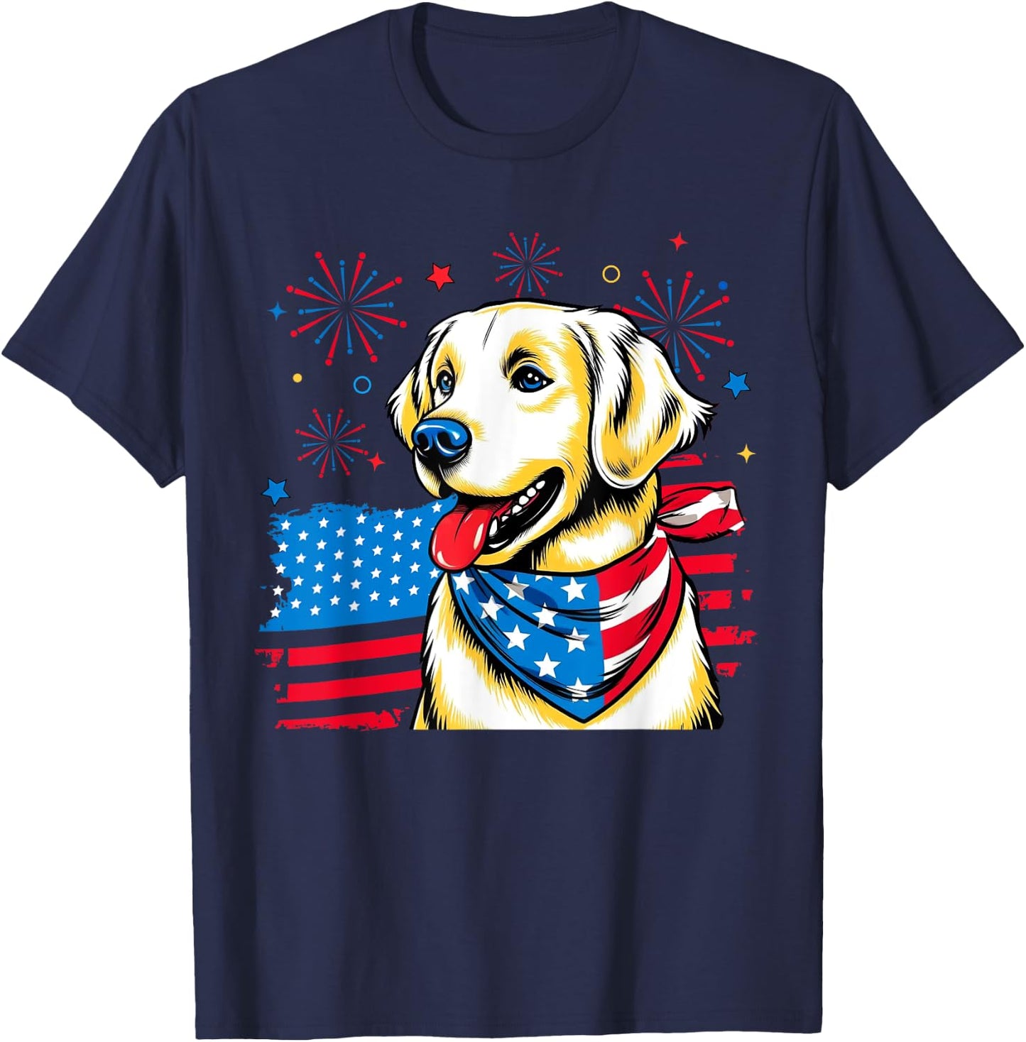 4th of July Golden Retriever American USA Flag Dog Patriotic Women Kids Men T-Shirt - T-Shirt | Navy