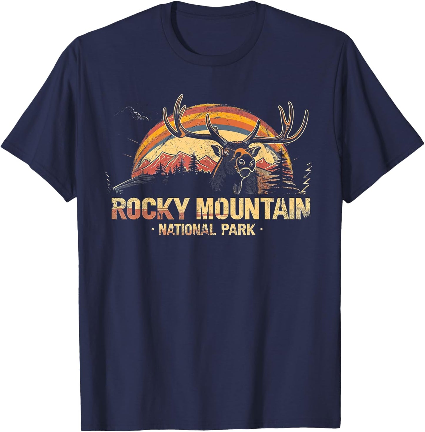 Rocky Mountain US National Park Vintage Men Women Kids Retro T-Shirt - T-Shirt | Navy