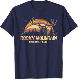 Rocky Mountain US National Park Vintage Men Women Kids Retro T-Shirt - T-Shirt | Navy