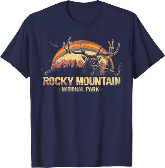 Rocky Mountain US National Park Vintage Men Women Kids Retro T-Shirt - T-Shirt | Navy