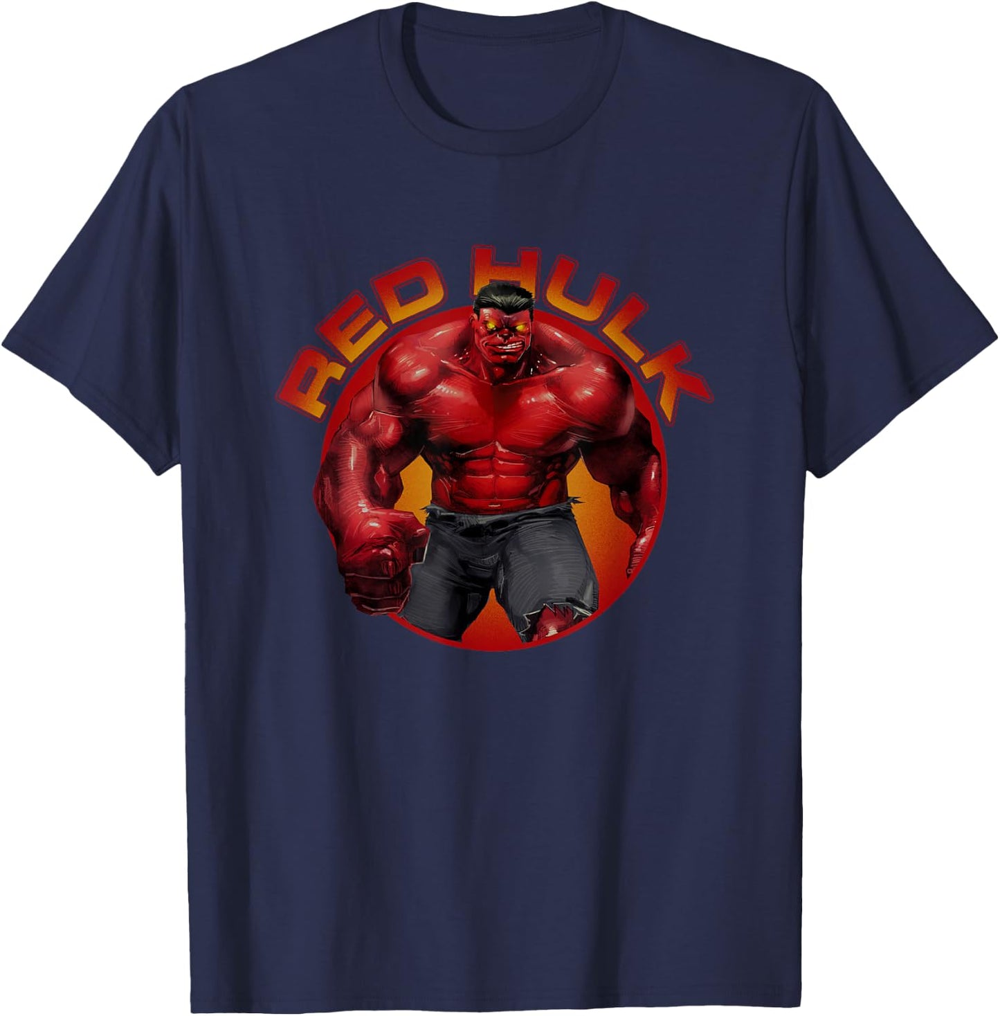 Marvel Universe Classic Red Hulk Circle Logo Vintage T-Shirt - T-Shirt | Navy