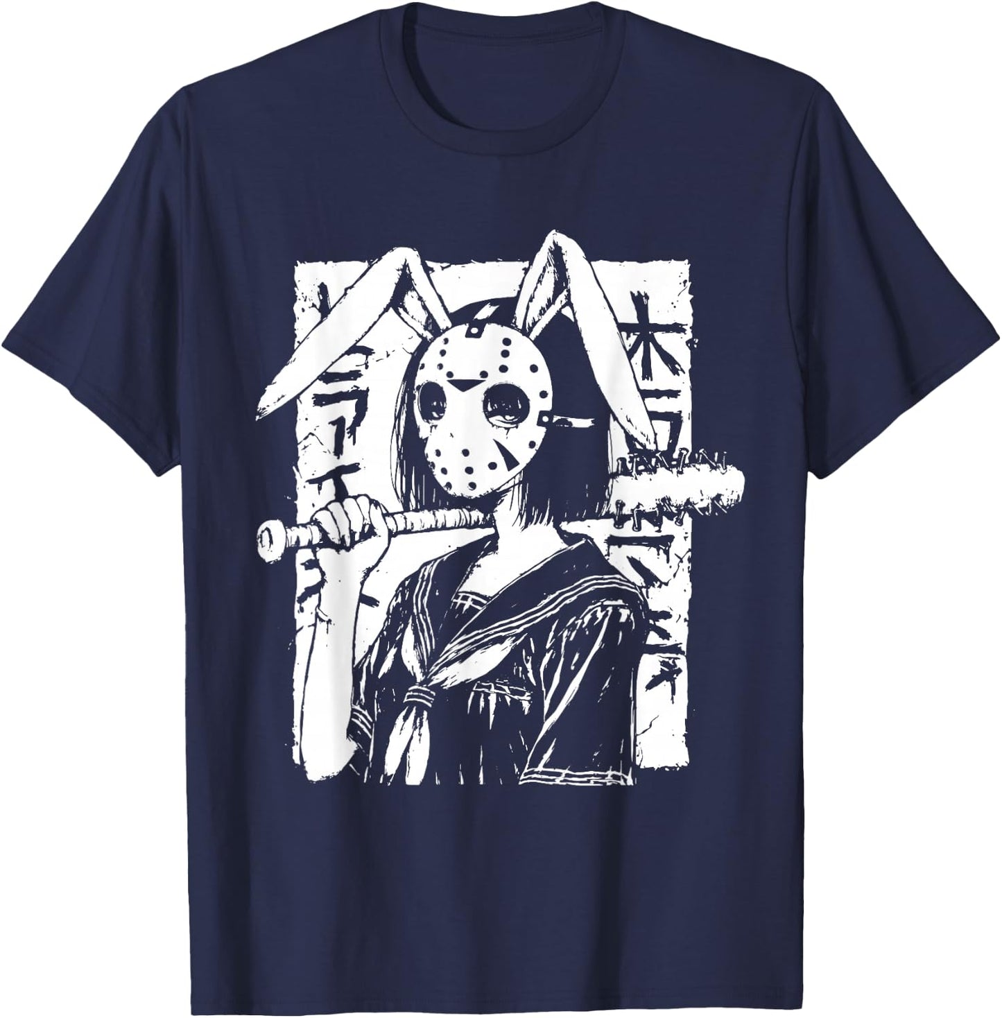 Creepy Horror Bunny Girl Anime Manga Alt Kawaii Harajuku T-Shirt - T-Shirt | Navy