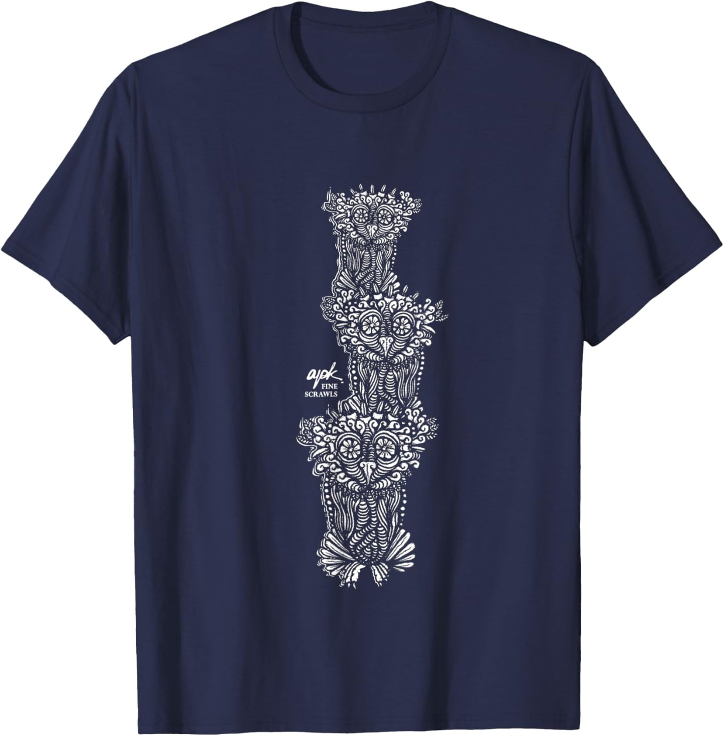 Owl Art Three Birds Drawing T-Shirt - T-Shirt | Navy