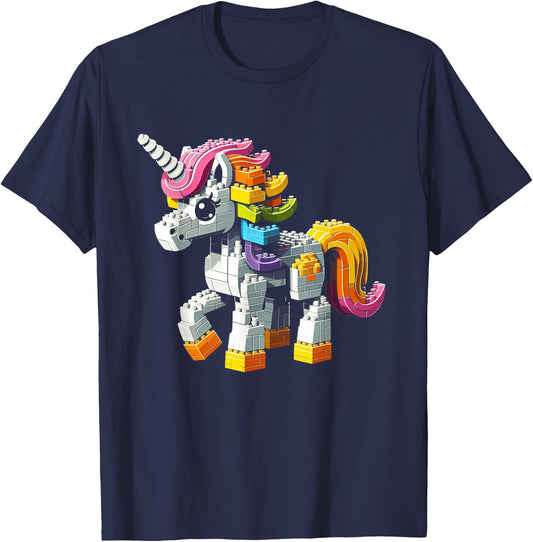 Block Building Unicorn Lover Master Builder Bricks T-Shirt - T-Shirt | Navy