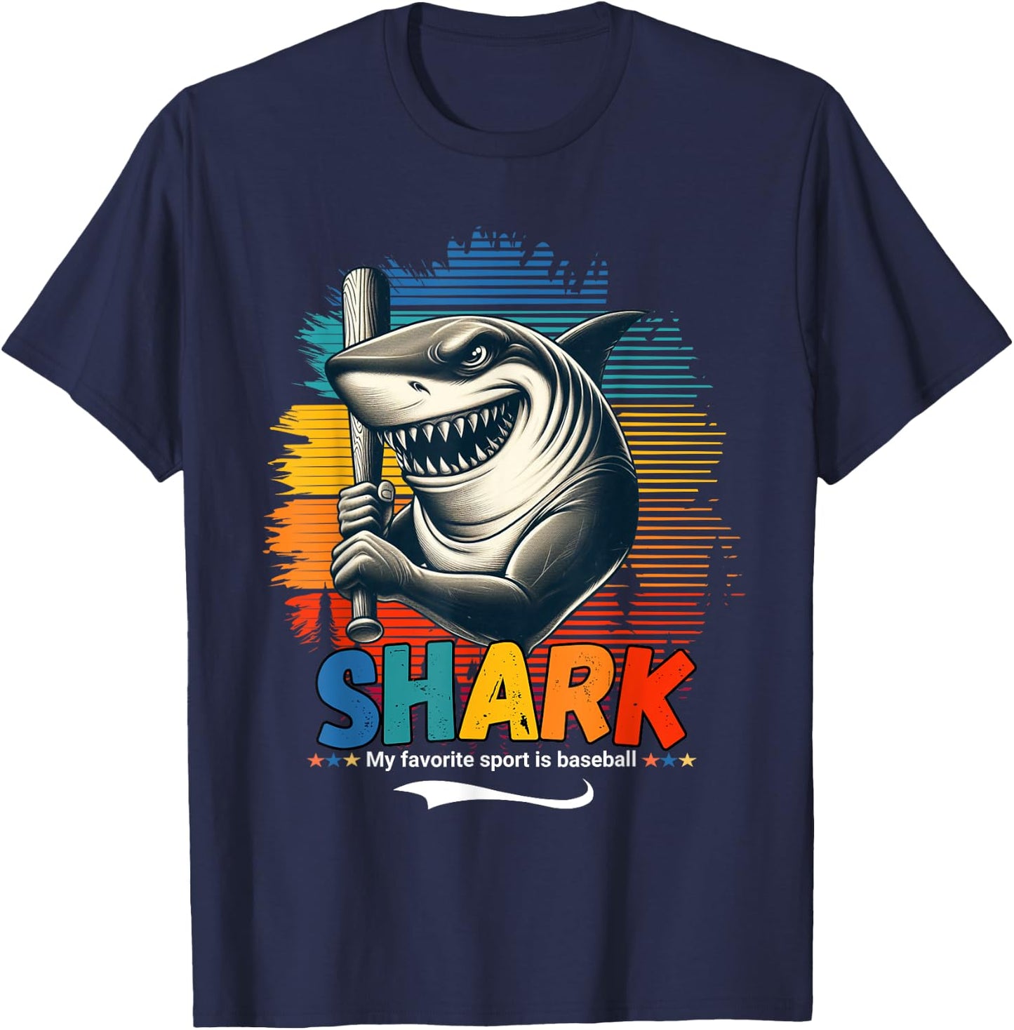 Funny Shark Baseball Player Animal Lover Design T-Shirt - T-Shirt | Navy